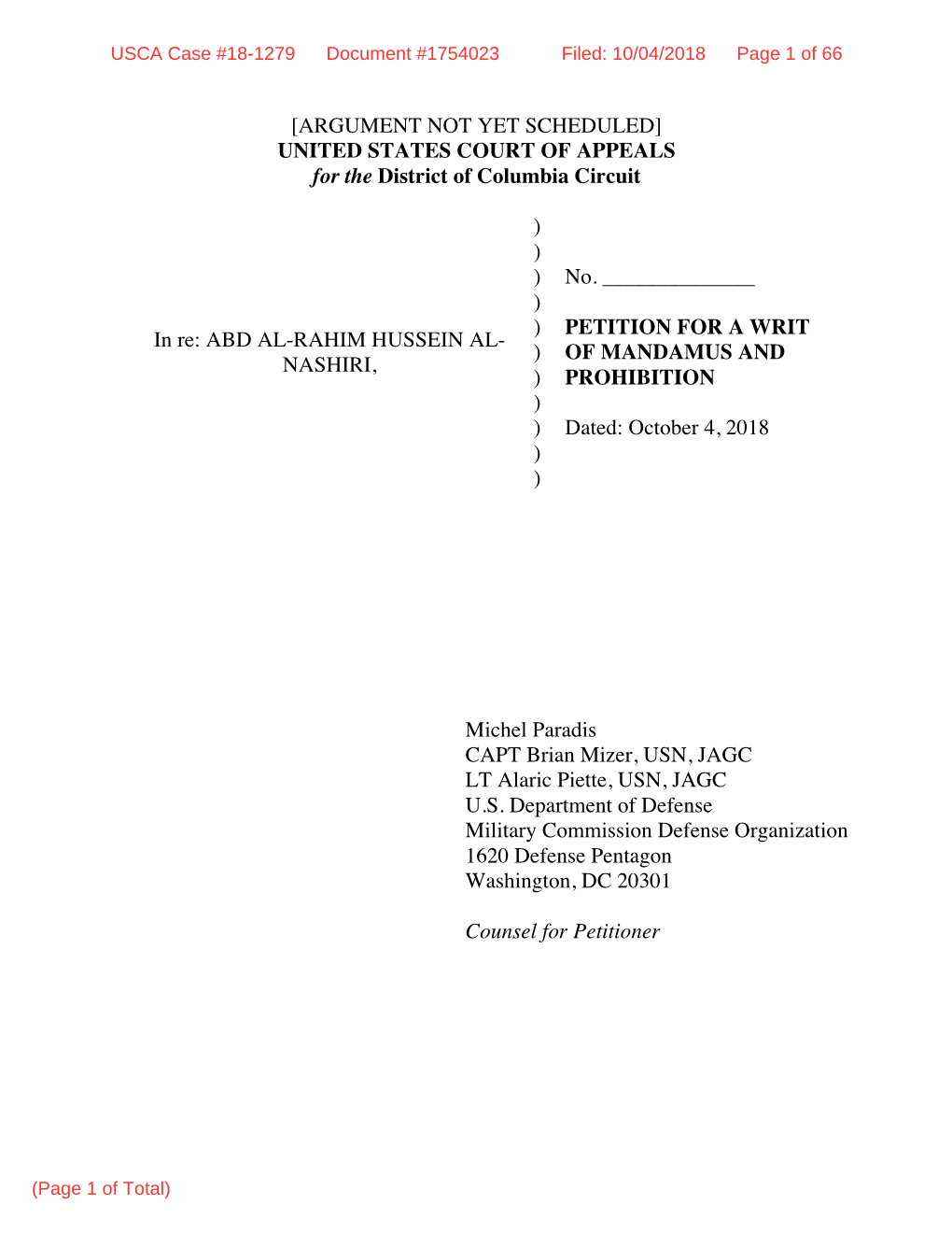 [ARGUMENT NOT YET SCHEDULED] UNITED STATES COURT of APPEALS for the District of Columbia Circuit