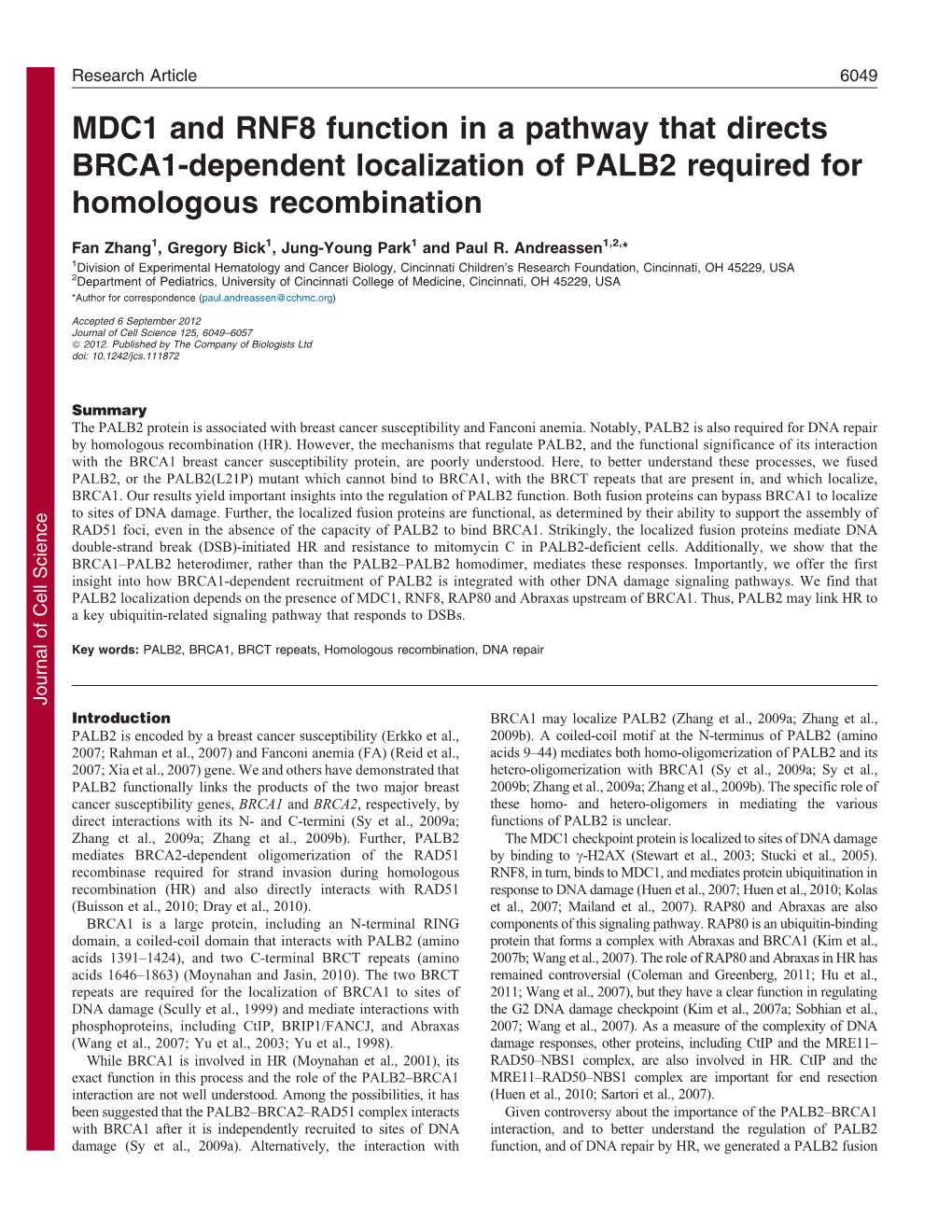 MDC1 and RNF8 Function in a Pathway That Directs BRCA1