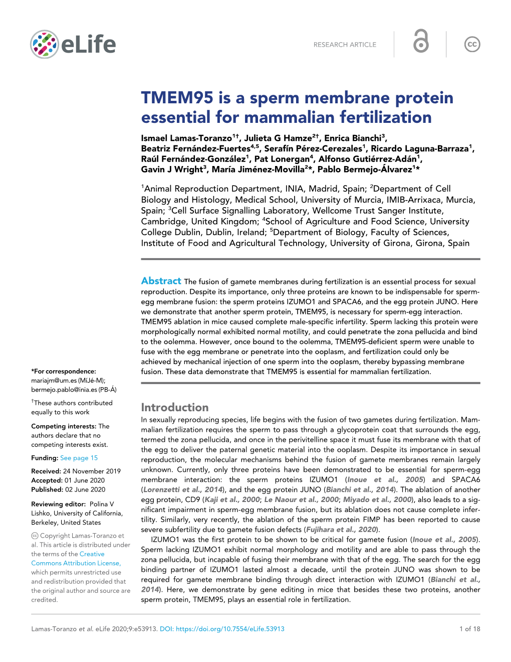 TMEM95 Is a Sperm Membrane Protein Essential for Mammalian