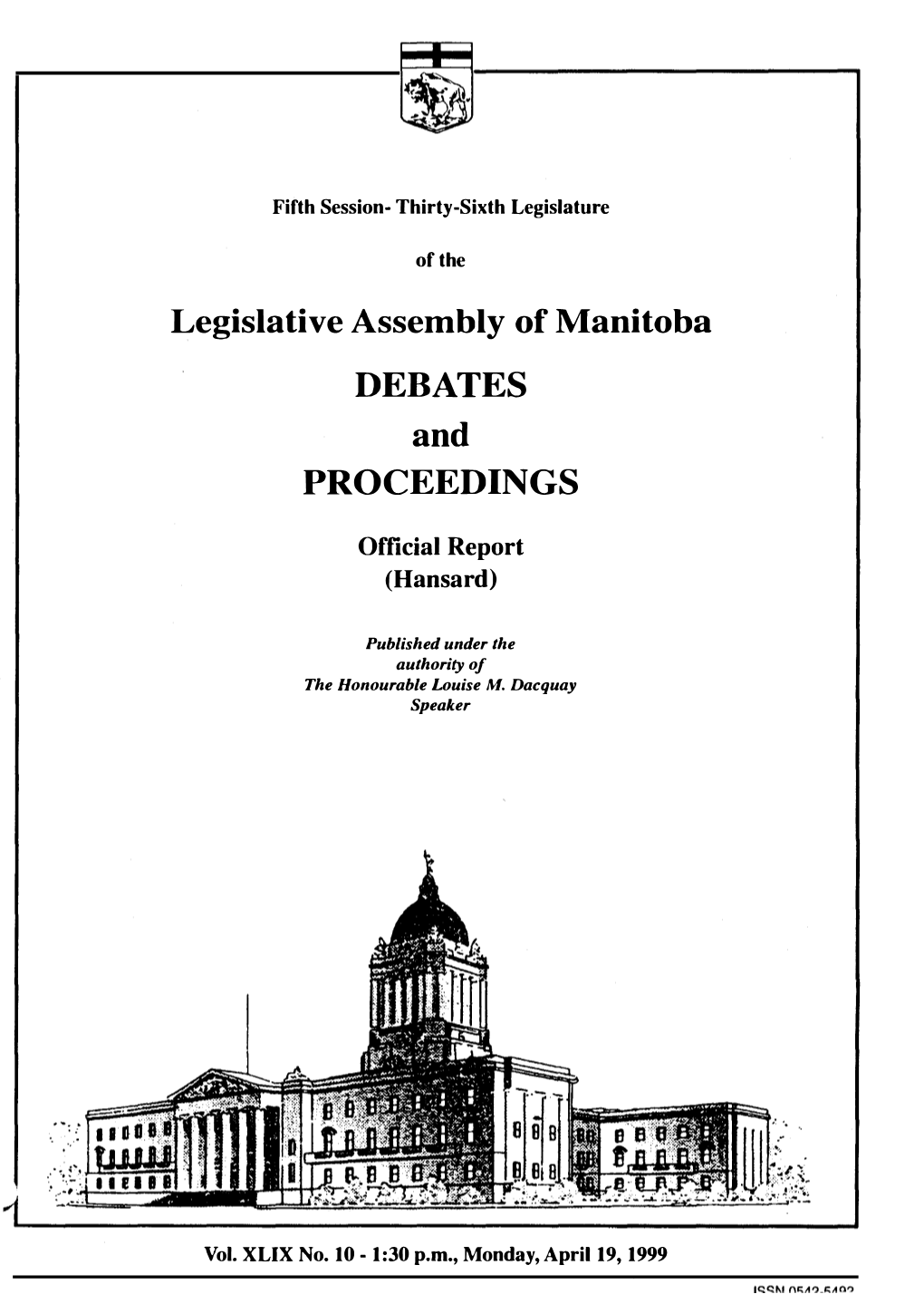 Legislative Assembly of Manitoba DEBATES and PROCEEDINGS