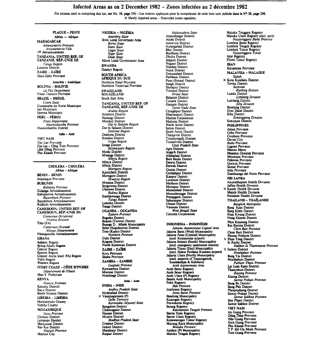 Infected Areas As on 2 December 1982 - Zones Infectées Au 2 Décembre 1982 for Enterra Used M Compiling Dus List, See No