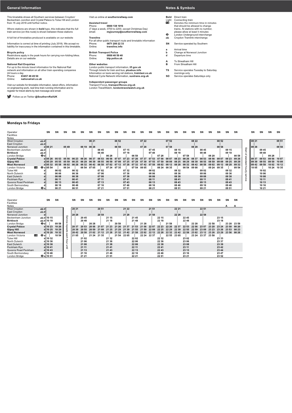 Mondays to Fridays General Information Notes