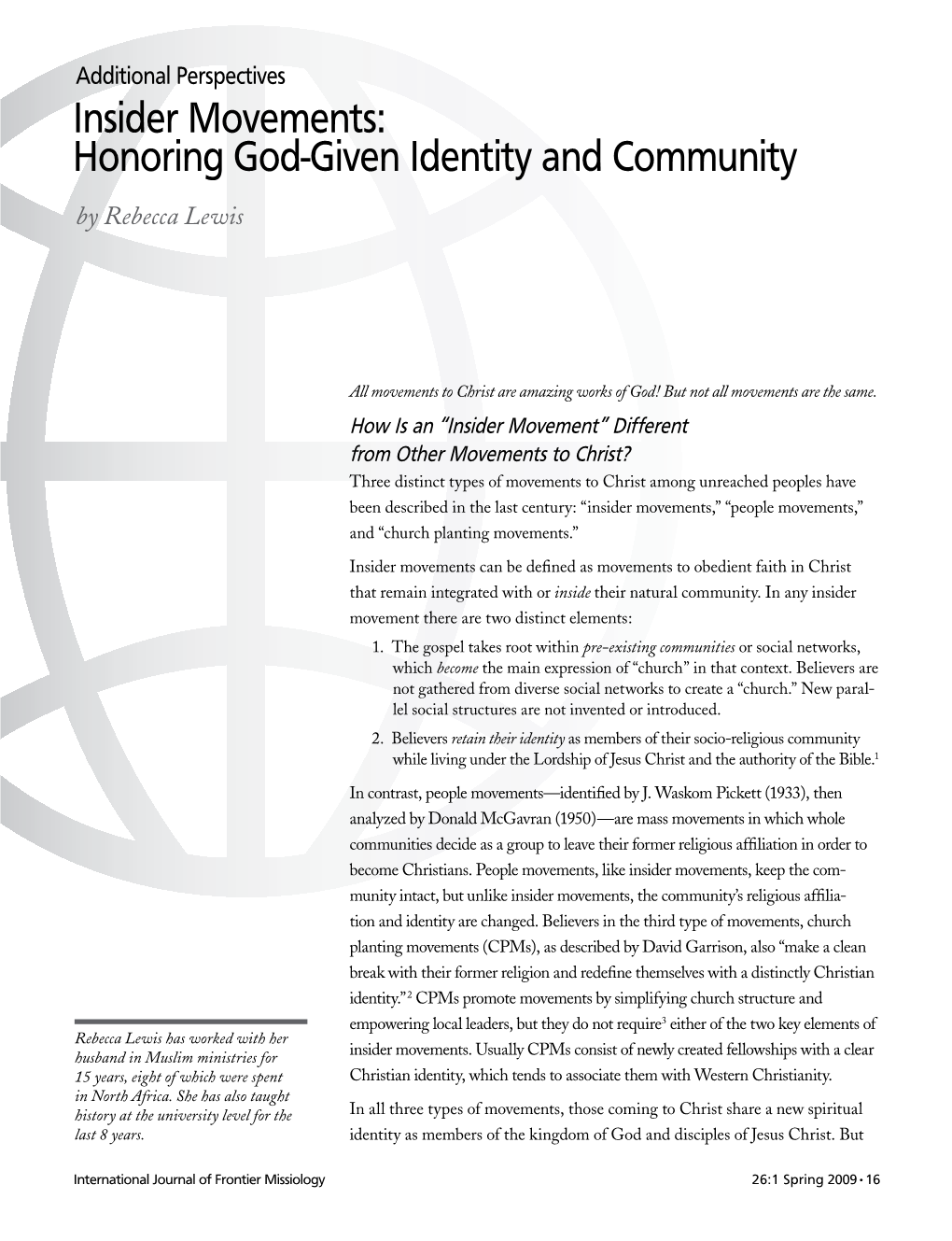 Insider Movements: Honoring God-Given Identity and Community