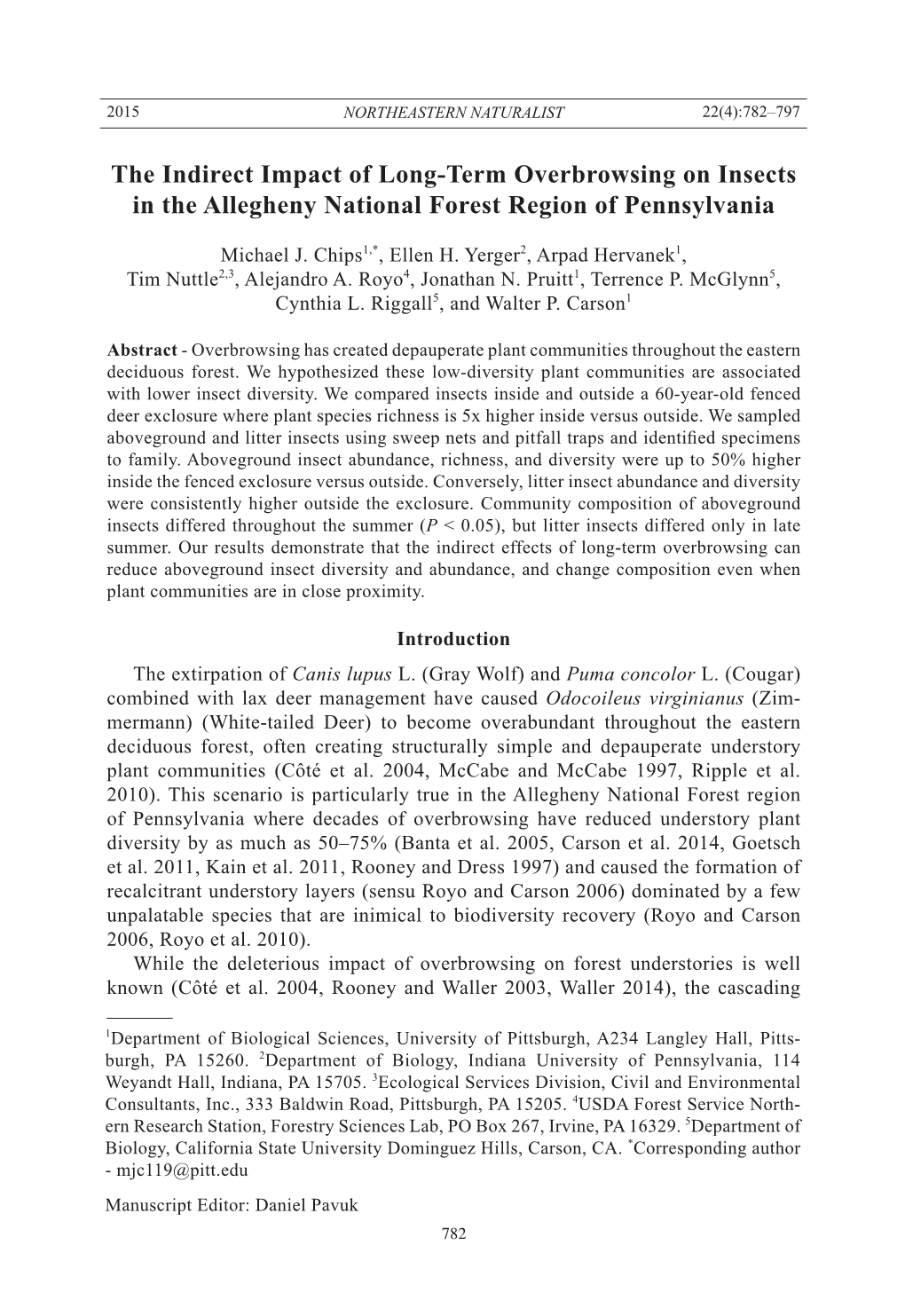 The Indirect Impact of Long-Term Overbrowsing on Insects in the Allegheny National Forest Region of Pennsylvania