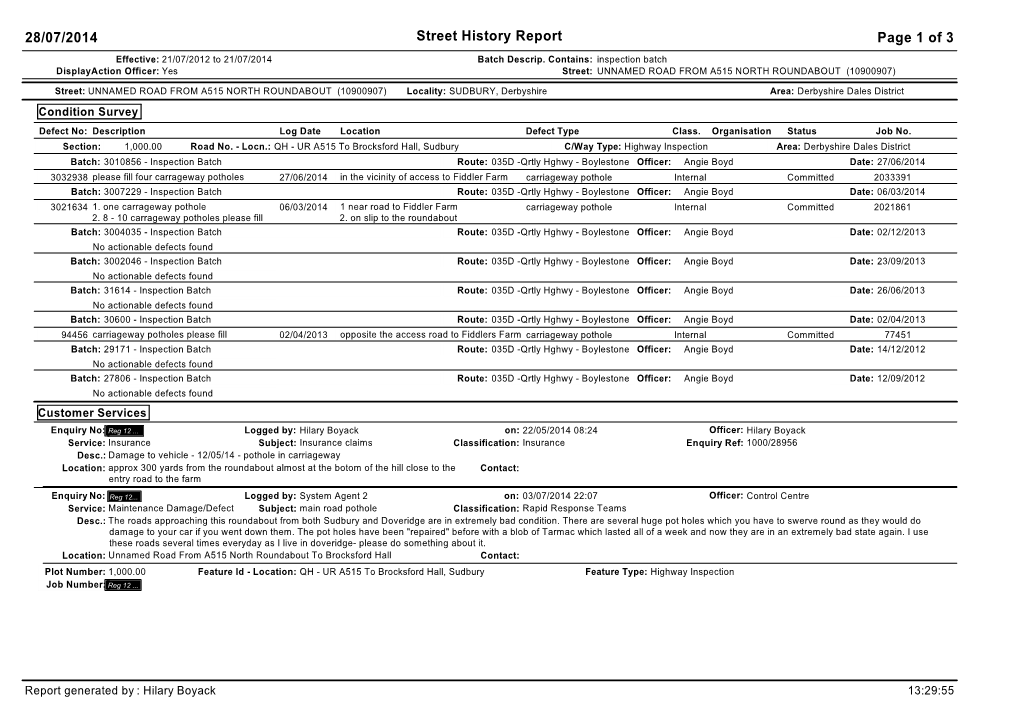 Of 3 28/07/2014 Street History Report