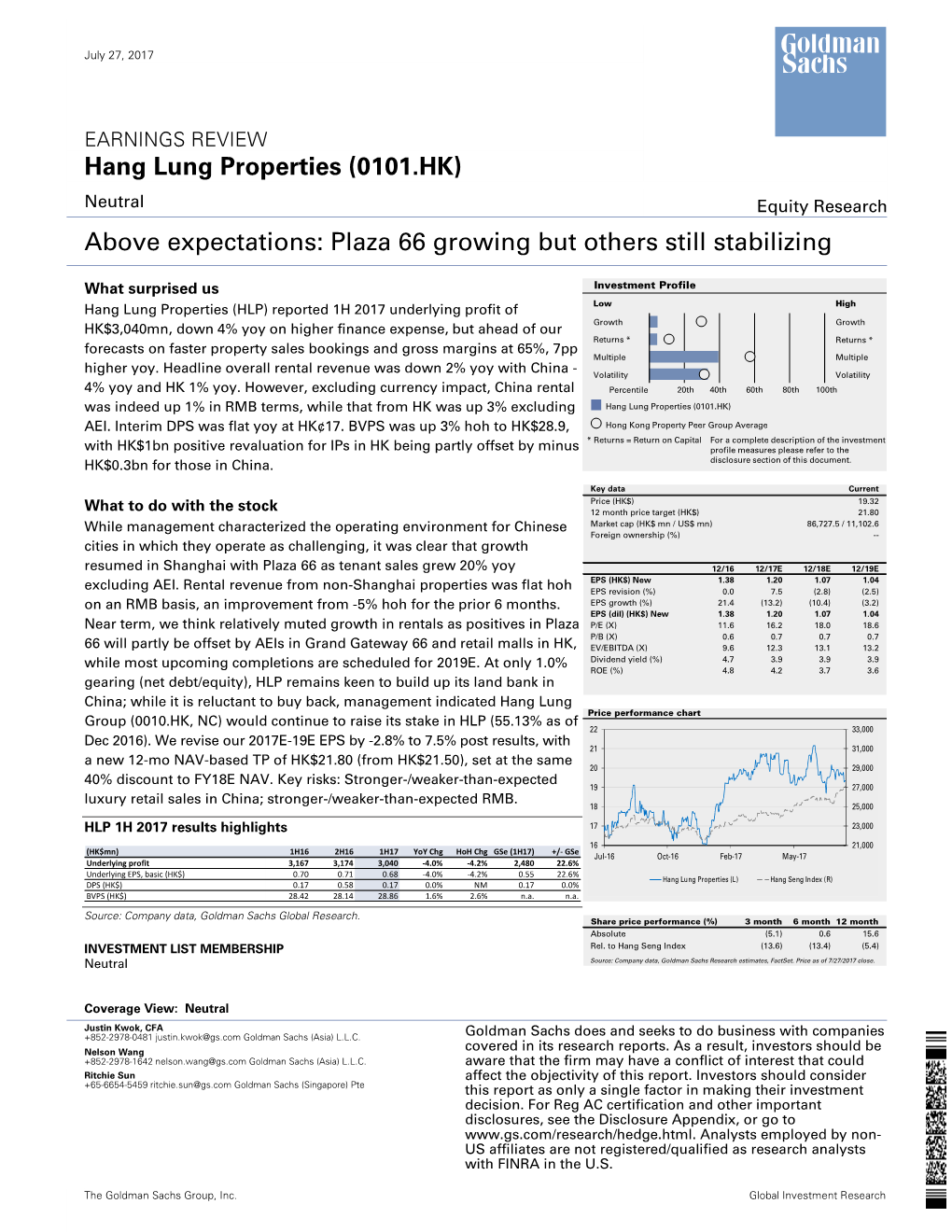 Hang Lung Properties (0101.HK) Above Expectations: Plaza 66