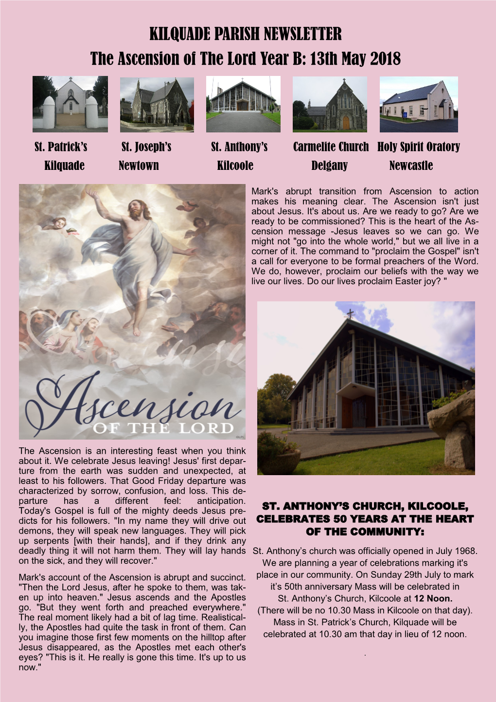 KILQUADE PARISH NEWSLETTER the Ascension of the Lord Year B