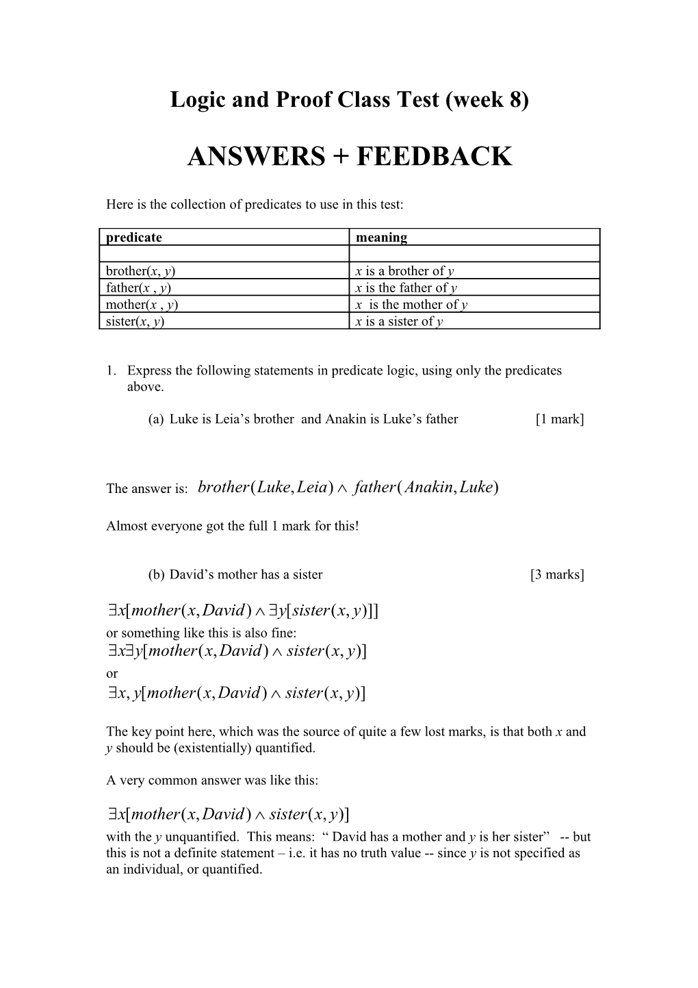 Logic and Proof Class Test (Week 8)