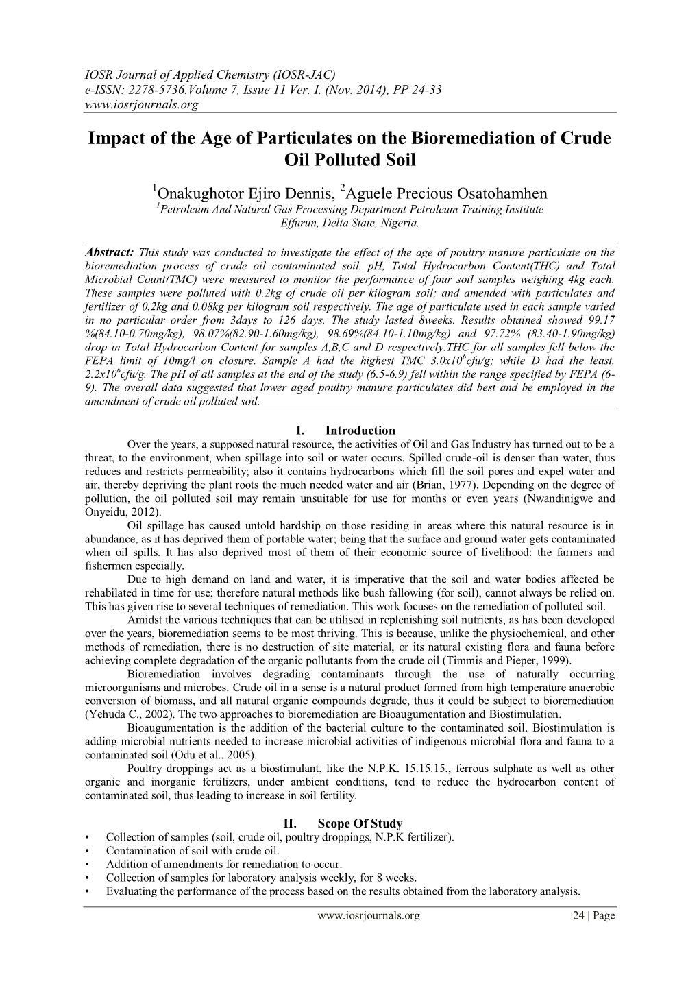 Impact of the Age of Particulates on the Bioremediation of Crude Oil Polluted Soil