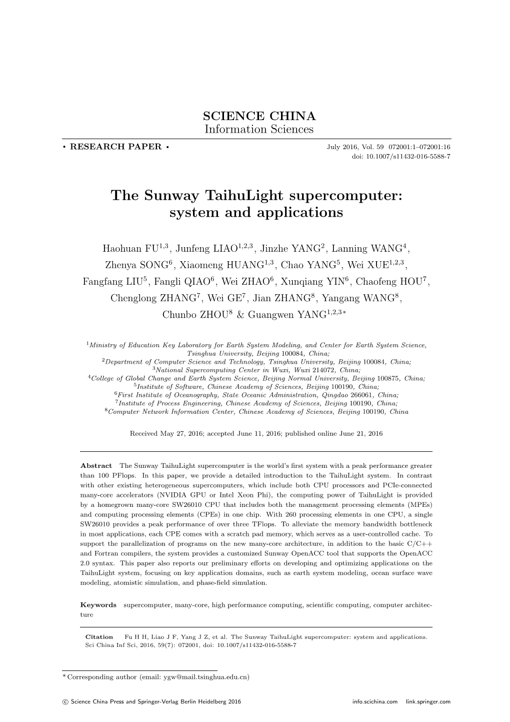 The Sunway Taihulight Supercomputer: System and Applications