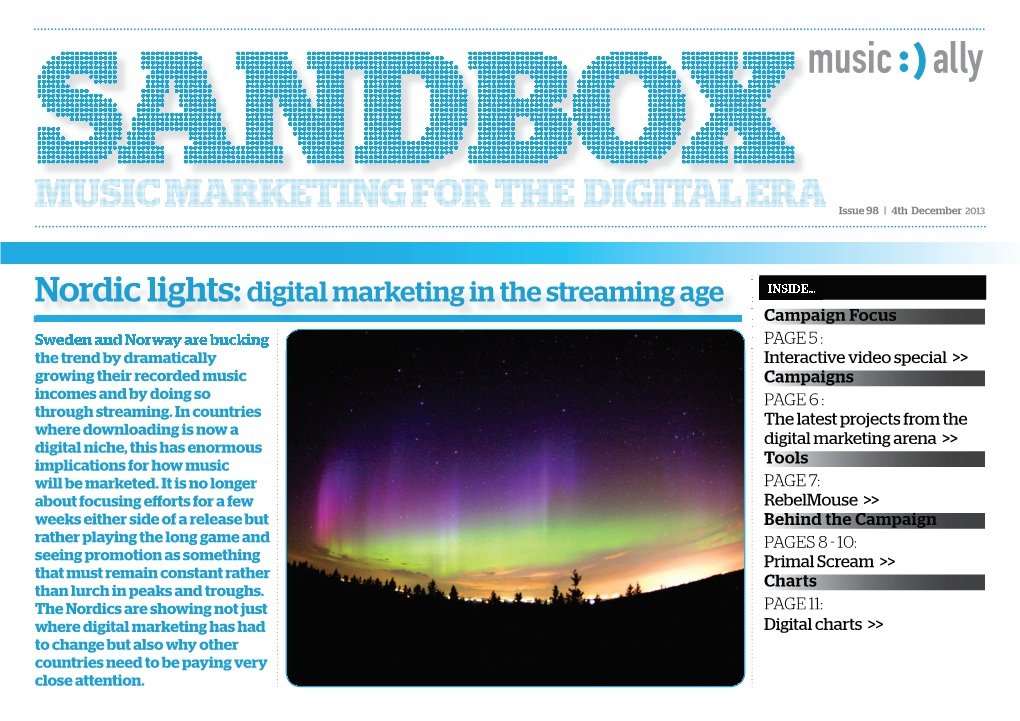 Sandbox MUSIC MARKETING for the DIGITAL ERA Issue 98 | 4Th December 2013