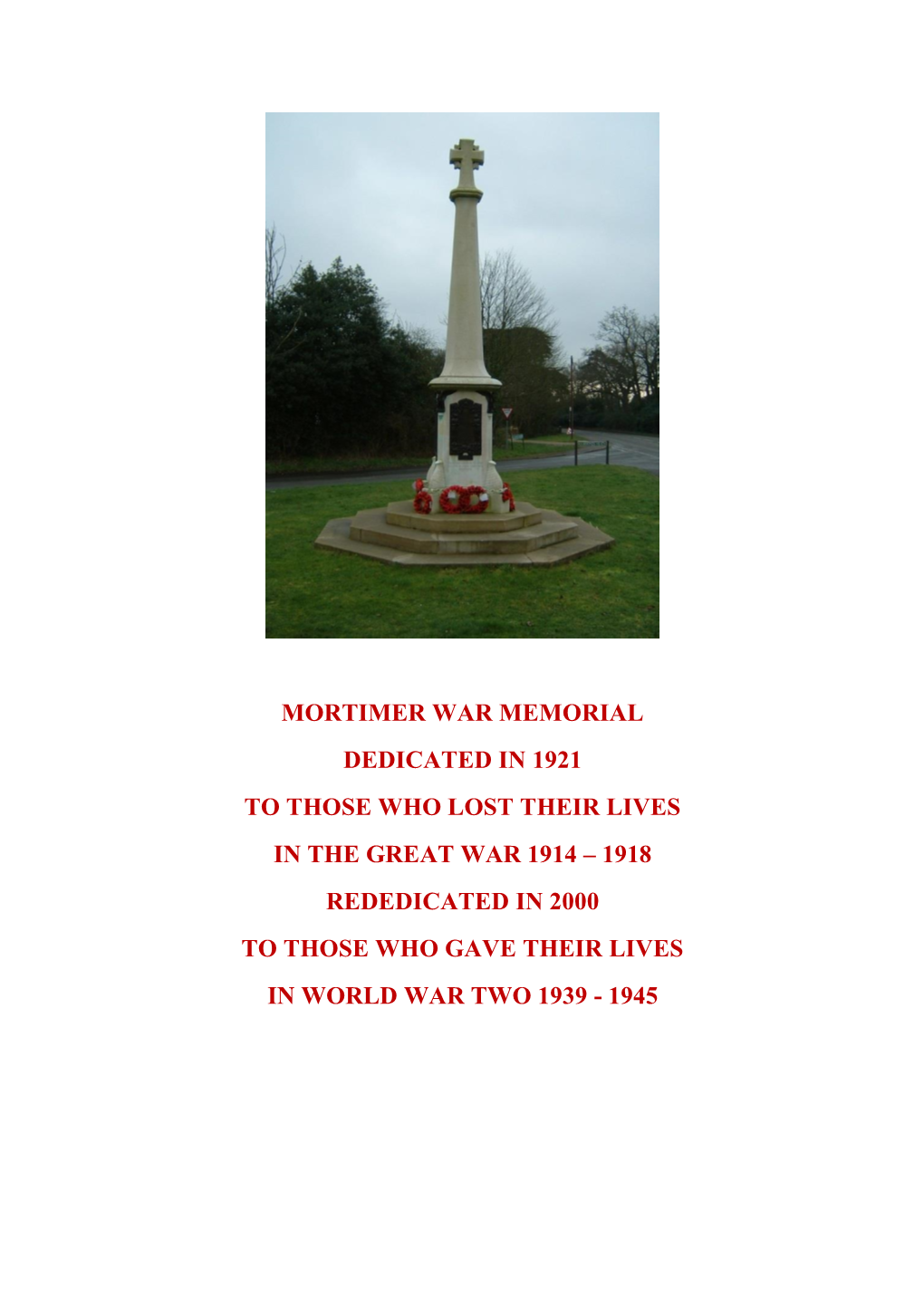 Mortimer War Memorial Dedicated in 1921 to Those