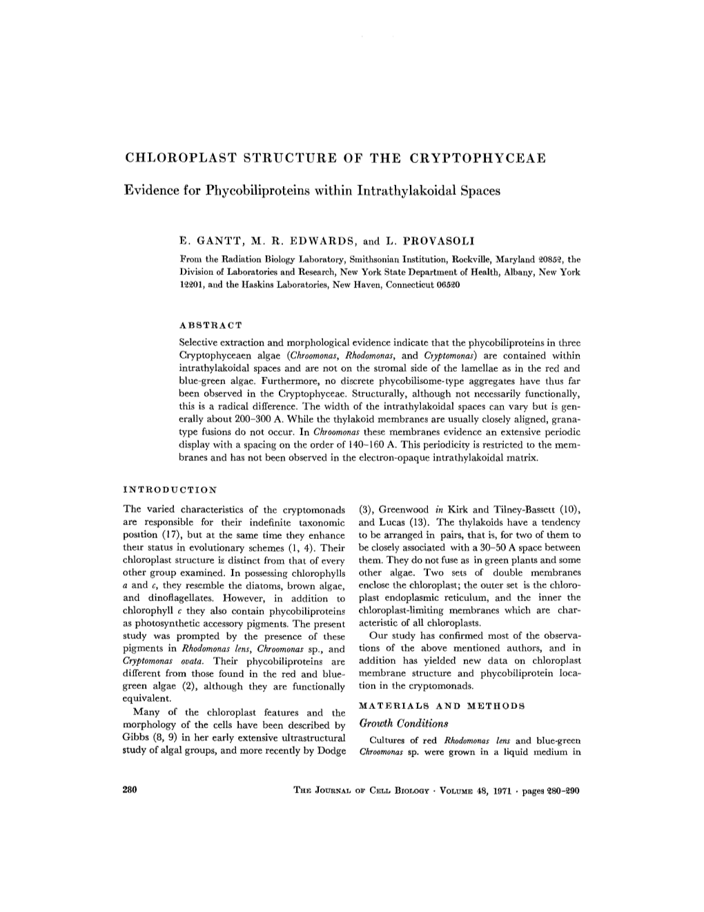 Chloroplast Structure of the Cryptophyceae