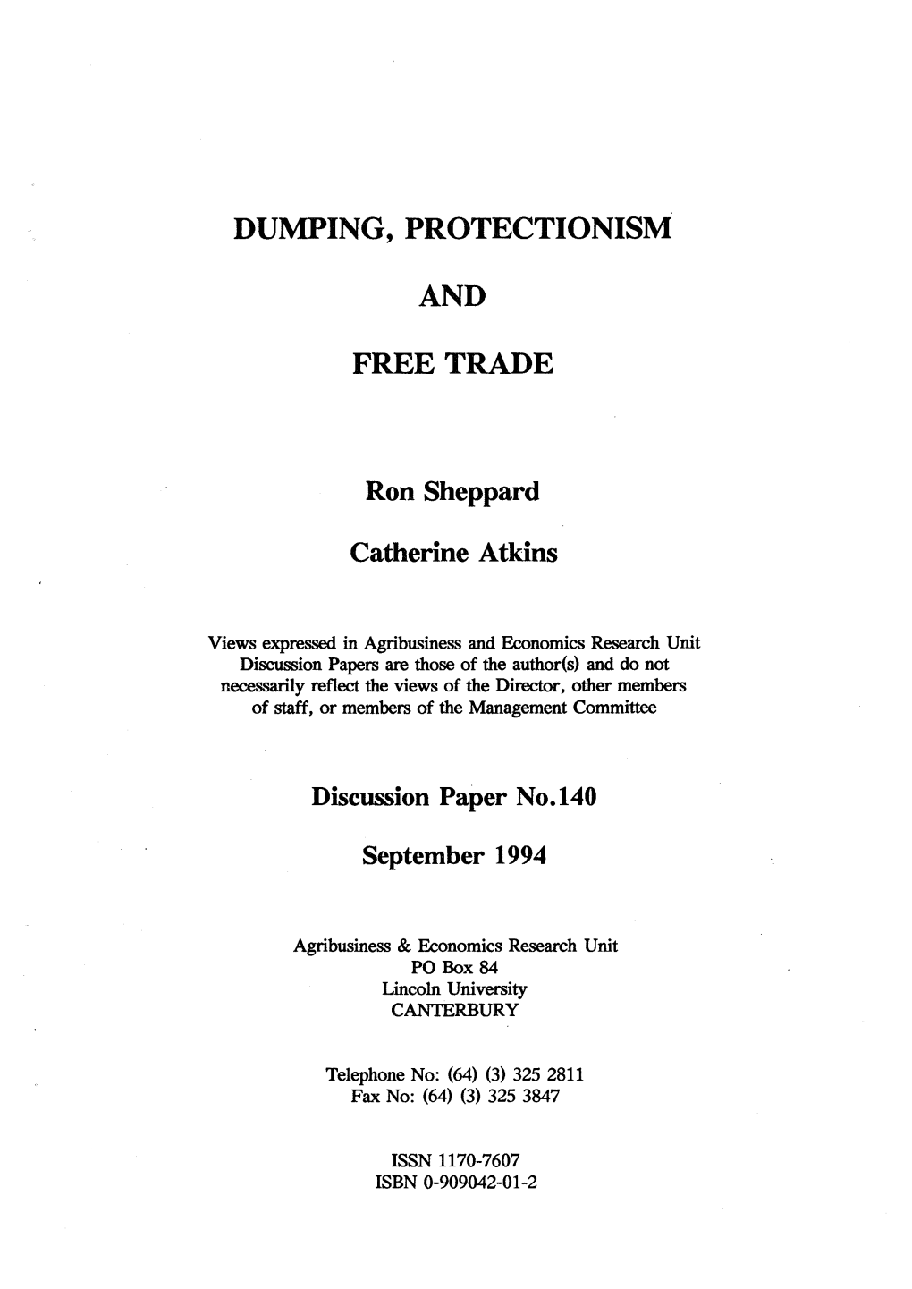 Dumping, Protectionism and Free Trade