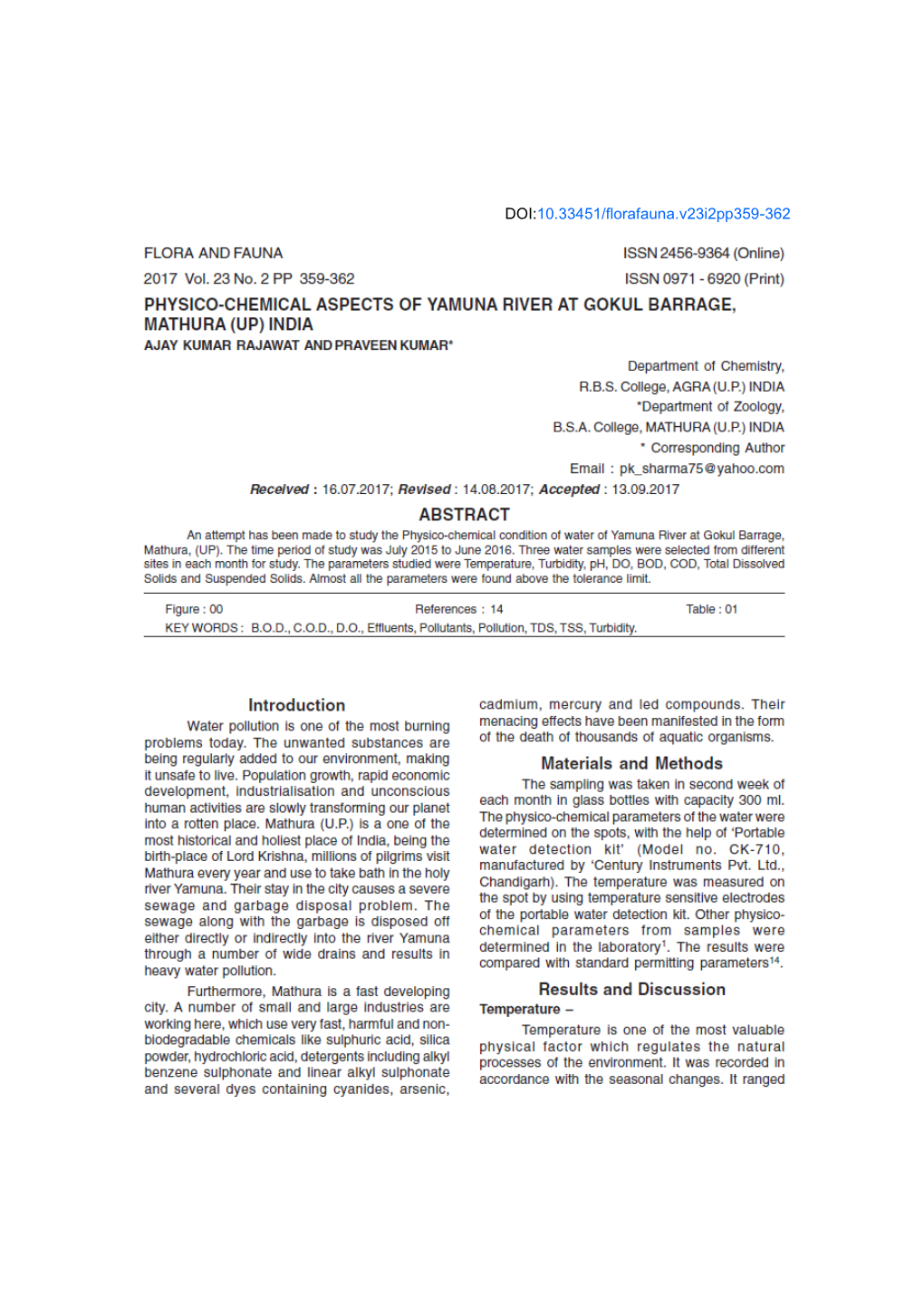 DOI:10.33451/Florafauna.V23i2pp359-362 177 360