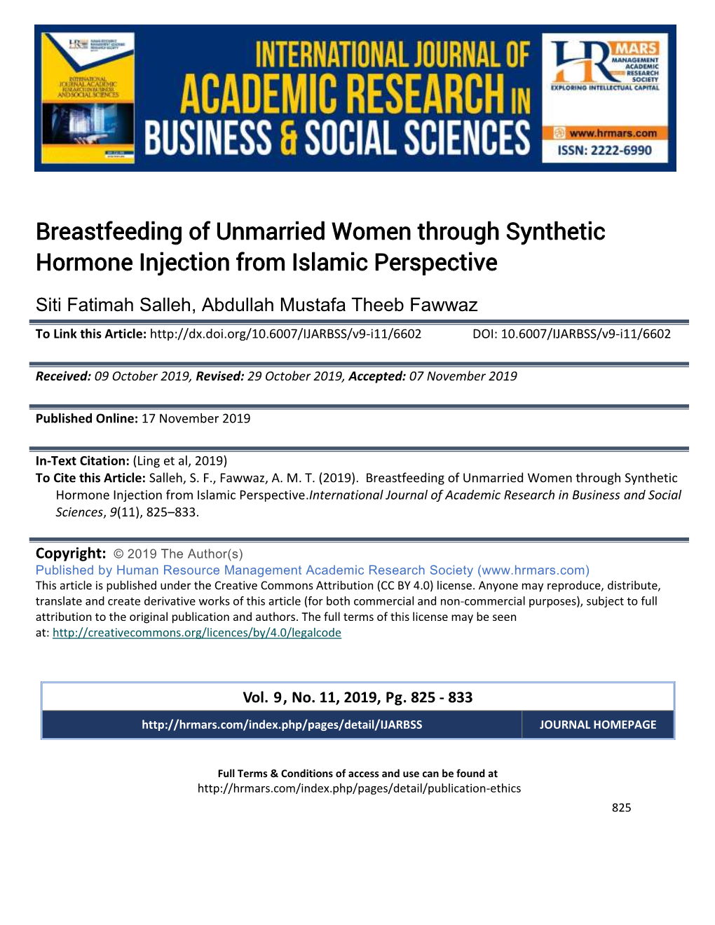 Breastfeeding of Unmarried Women Through Synthetic Hormone Injection from Islamic Perspective