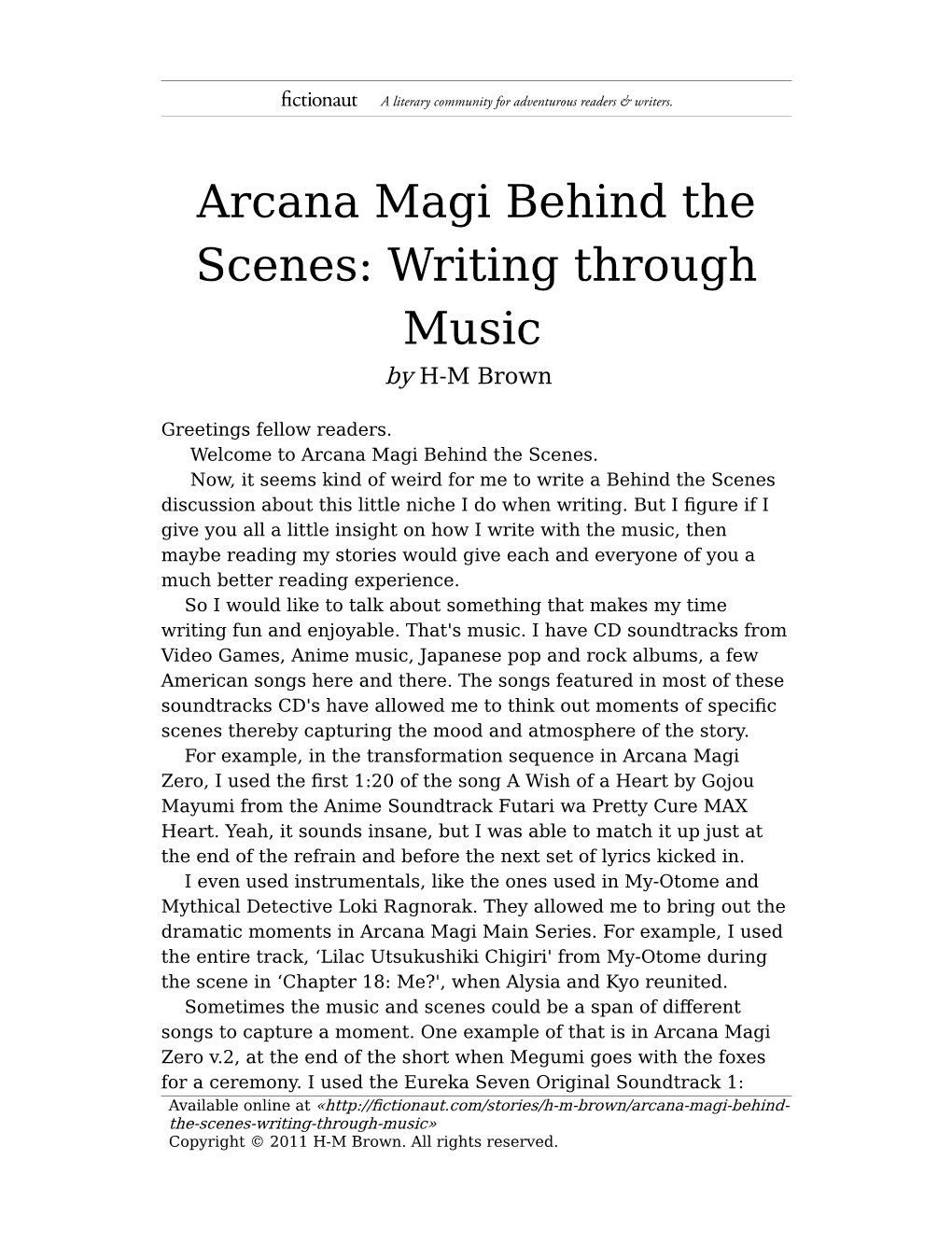 Arcana Magi Behind the Scenes: Writing Through Music by H-M Brown