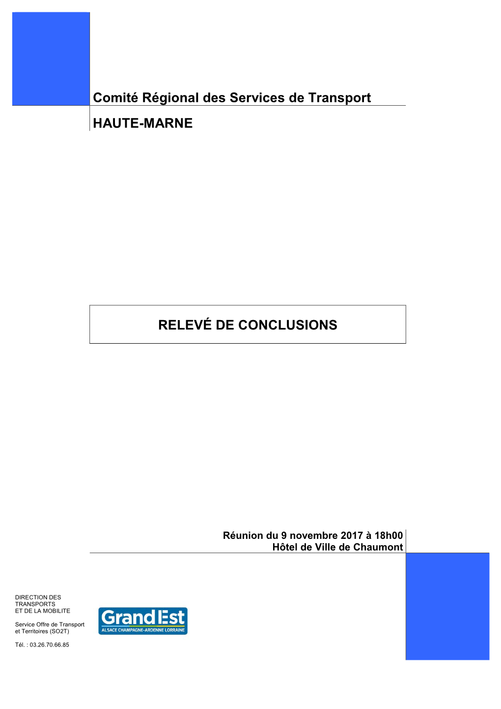 Comité Régional Des Services De Transport HAUTE-MARNE RELEVÉ