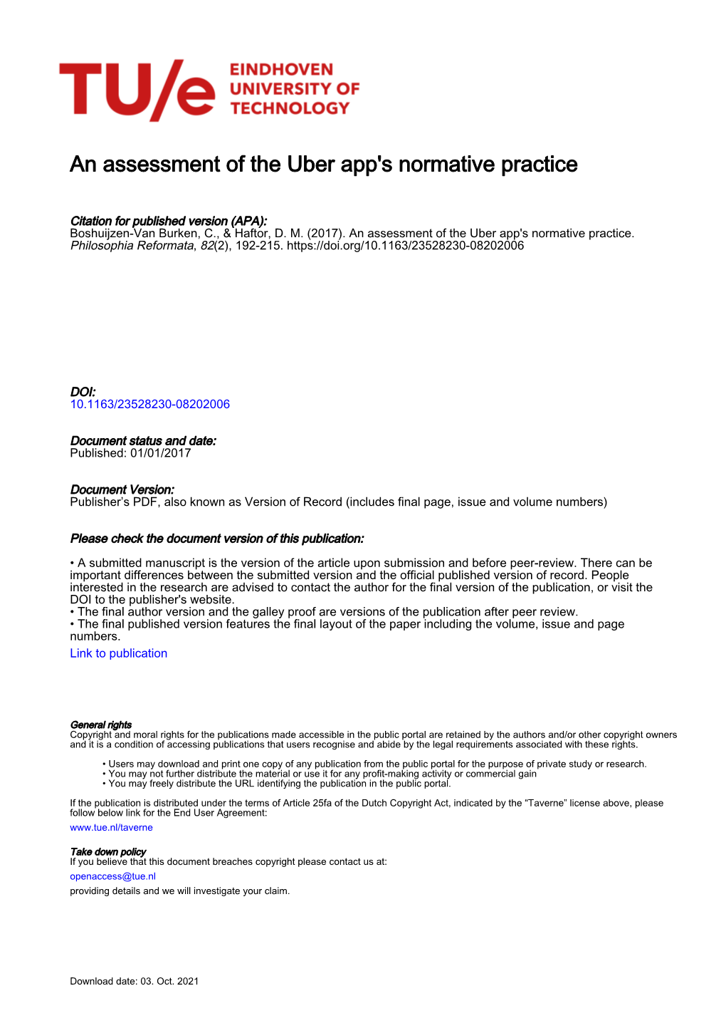 An Assessment of the Uber App's Normative Practice