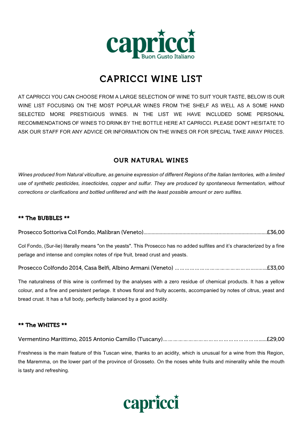 Capricci Wine List 120117 Definitiva