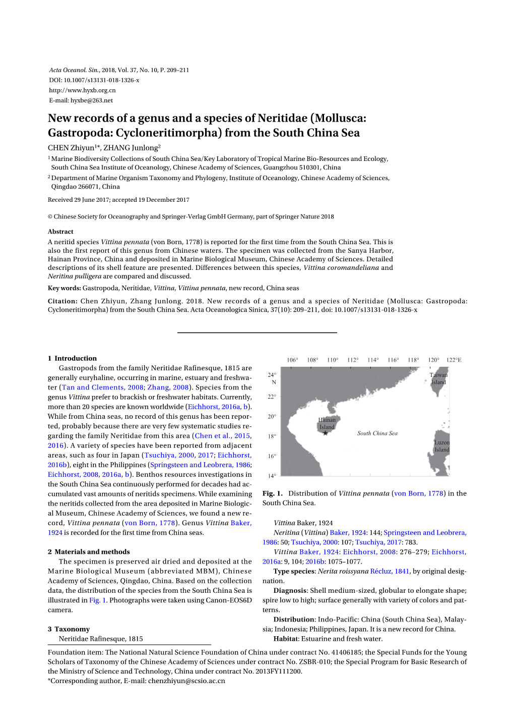 New Records of a Genus and a Species of Neritidae (Mollusca: Gastropoda