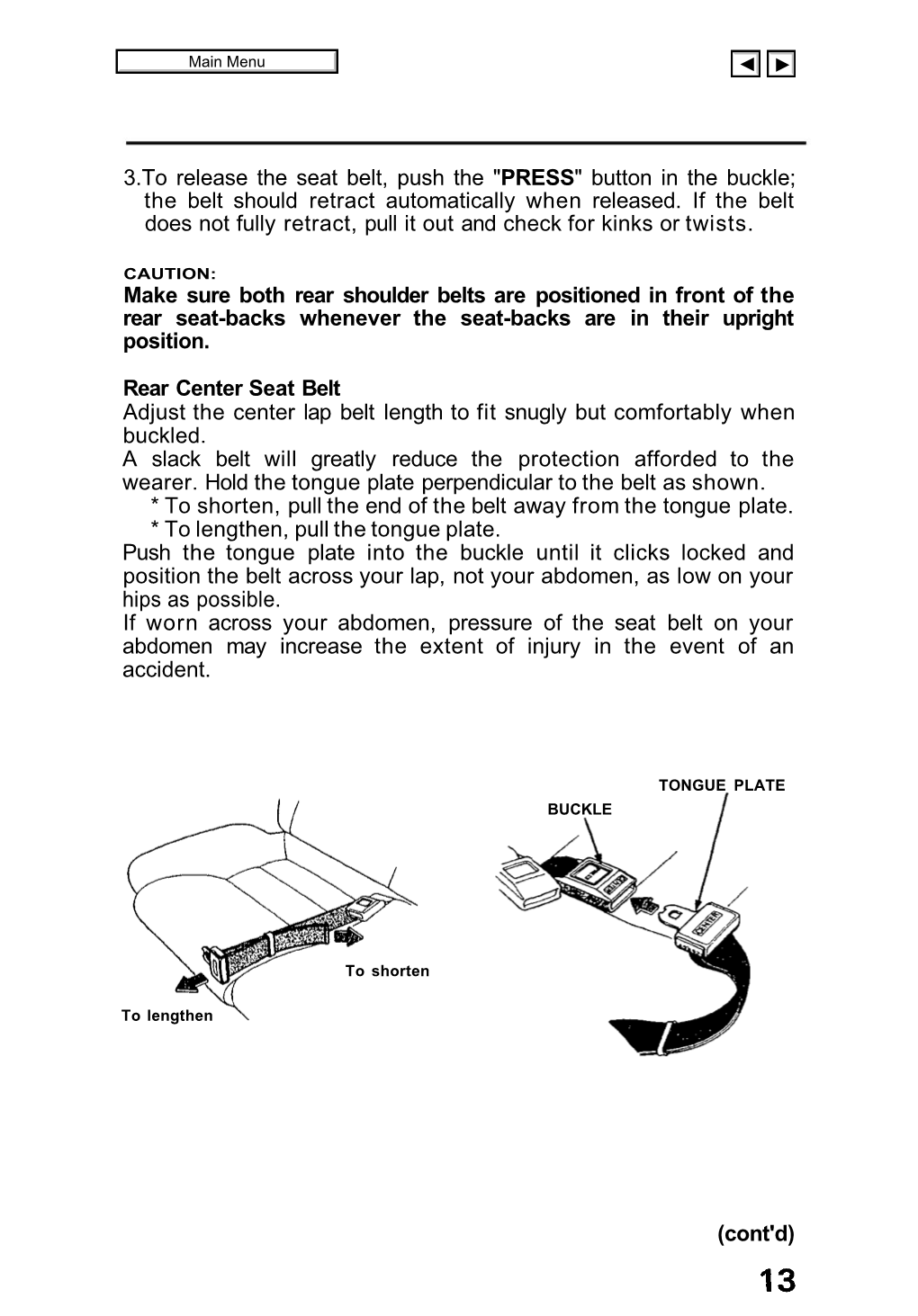 3.To Release the Seat Belt, Push the 