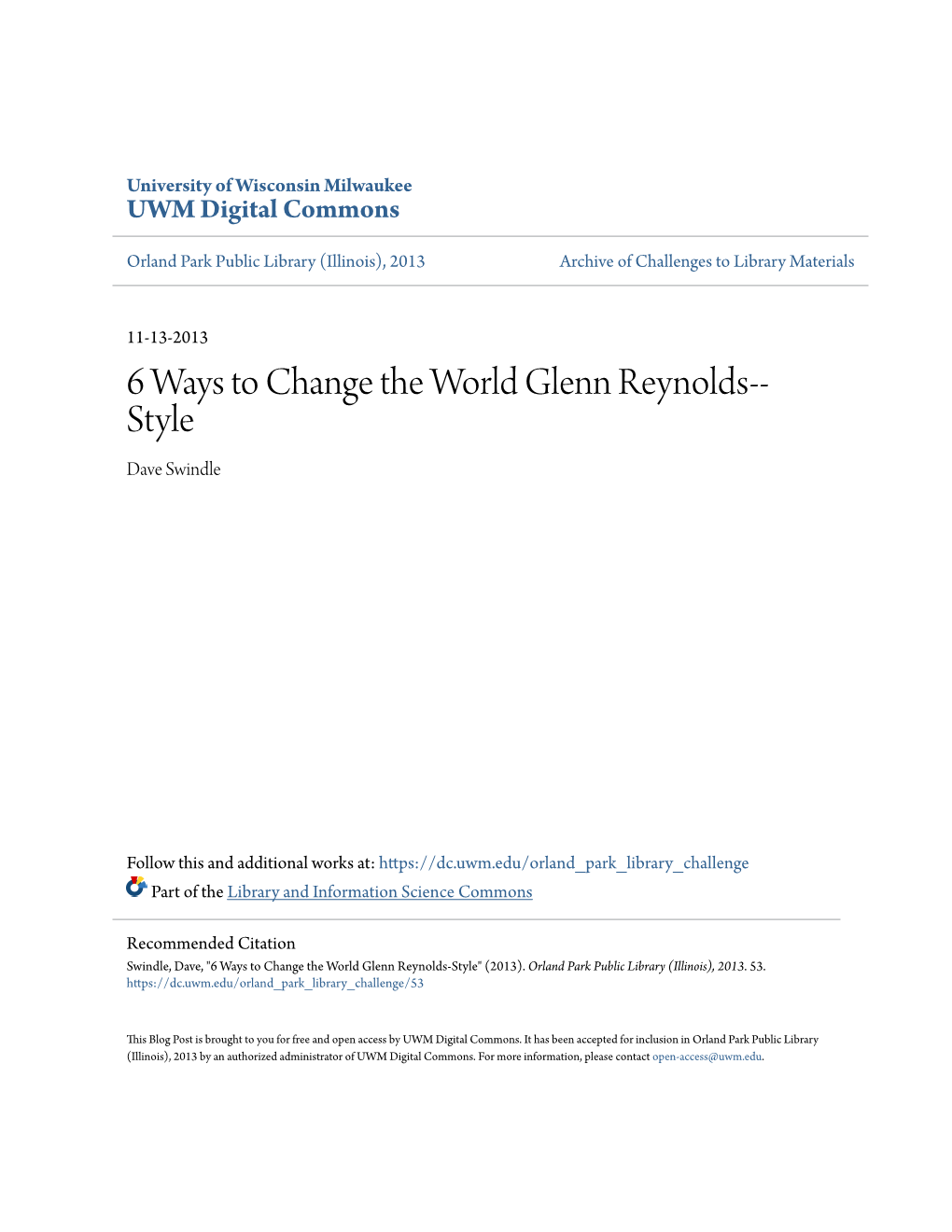 6 Ways to Change the World Glenn Reynolds-Style