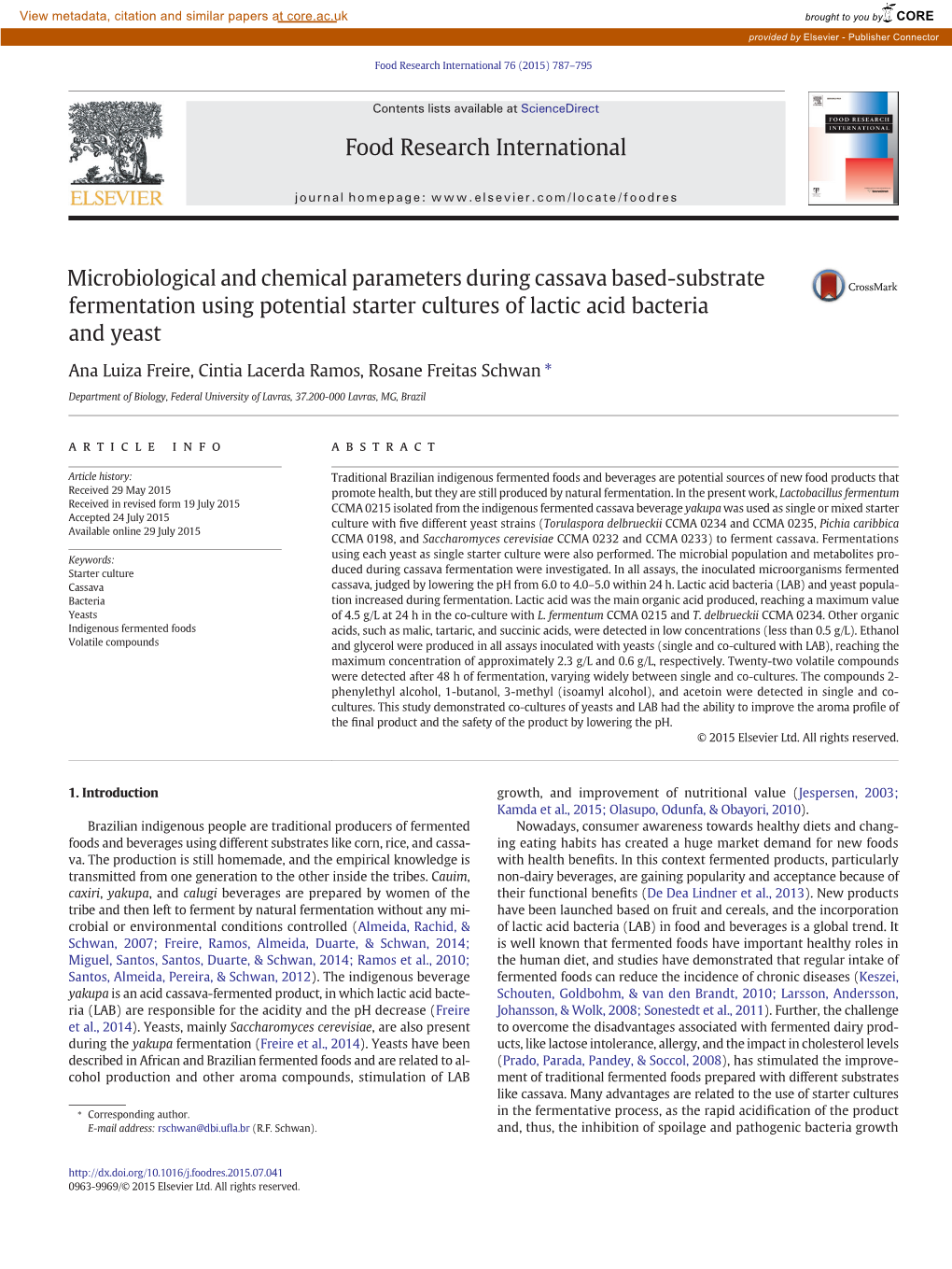 Microbiological and Chemical Parameters During Cassava Based-Substrate Fermentation Using Potential Starter Cultures of Lactic Acid Bacteria and Yeast