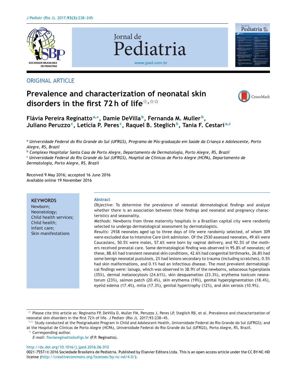 Prevalence and Characterization of Neonatal Skin Disorders in the First