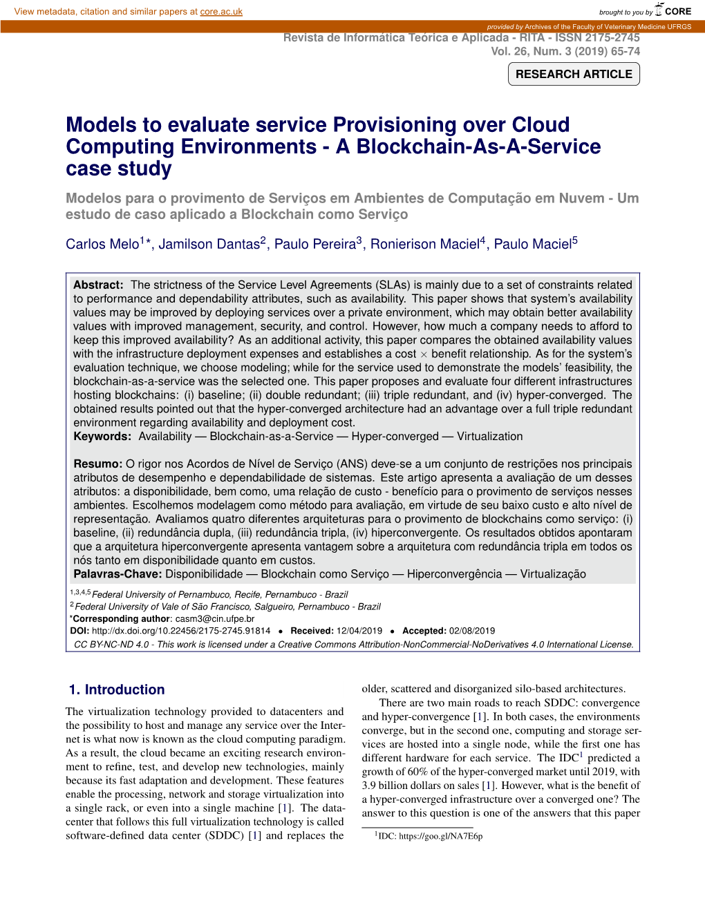 Models to Evaluate Service Provisioning Over Cloud