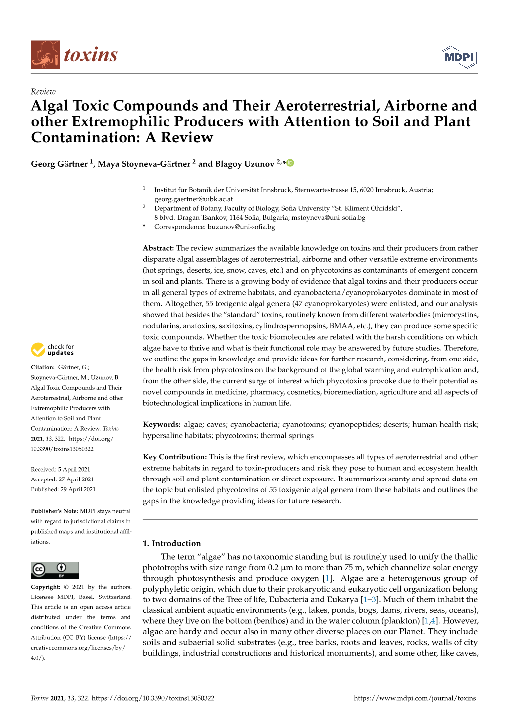 Algal Toxic Compounds and Their Aeroterrestrial, Airborne and Other Extremophilic Producers with Attention to Soil and Plant Contamination: a Review