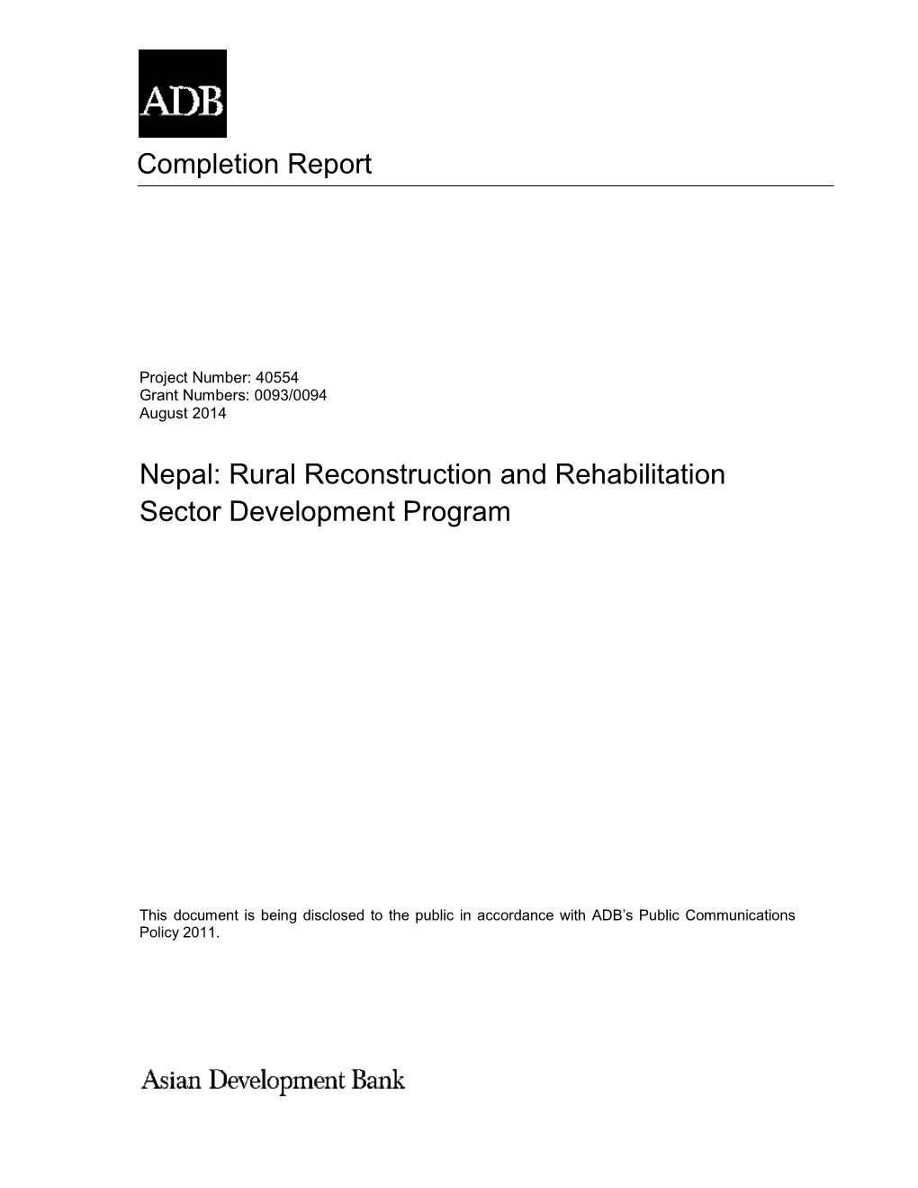 Nepal: Rural Reconstruction and Rehabilitation Sector Development Program