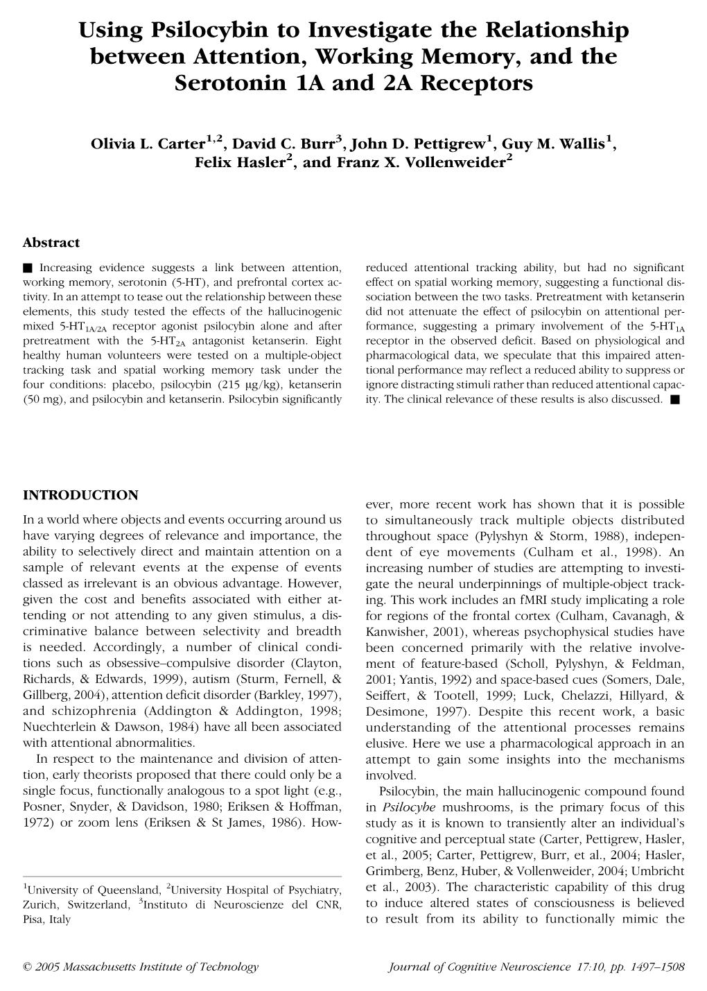 Using Psilocybin to Investigate the Relationship Between Attention, Working Memory, and the Serotonin 1A and 2A Receptors