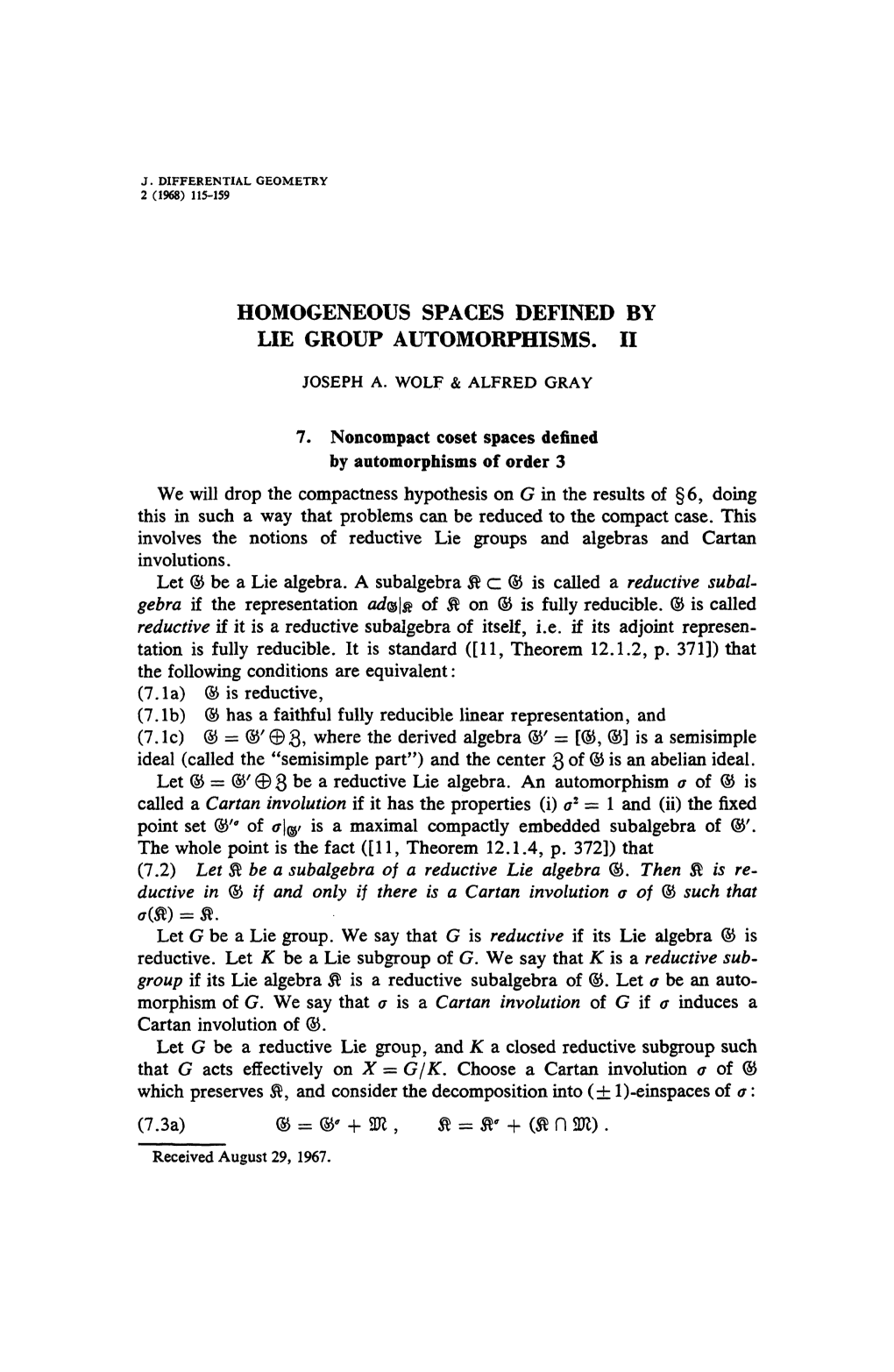 Homogeneous Spaces Defined by Lie Group Automorphisms. Ii