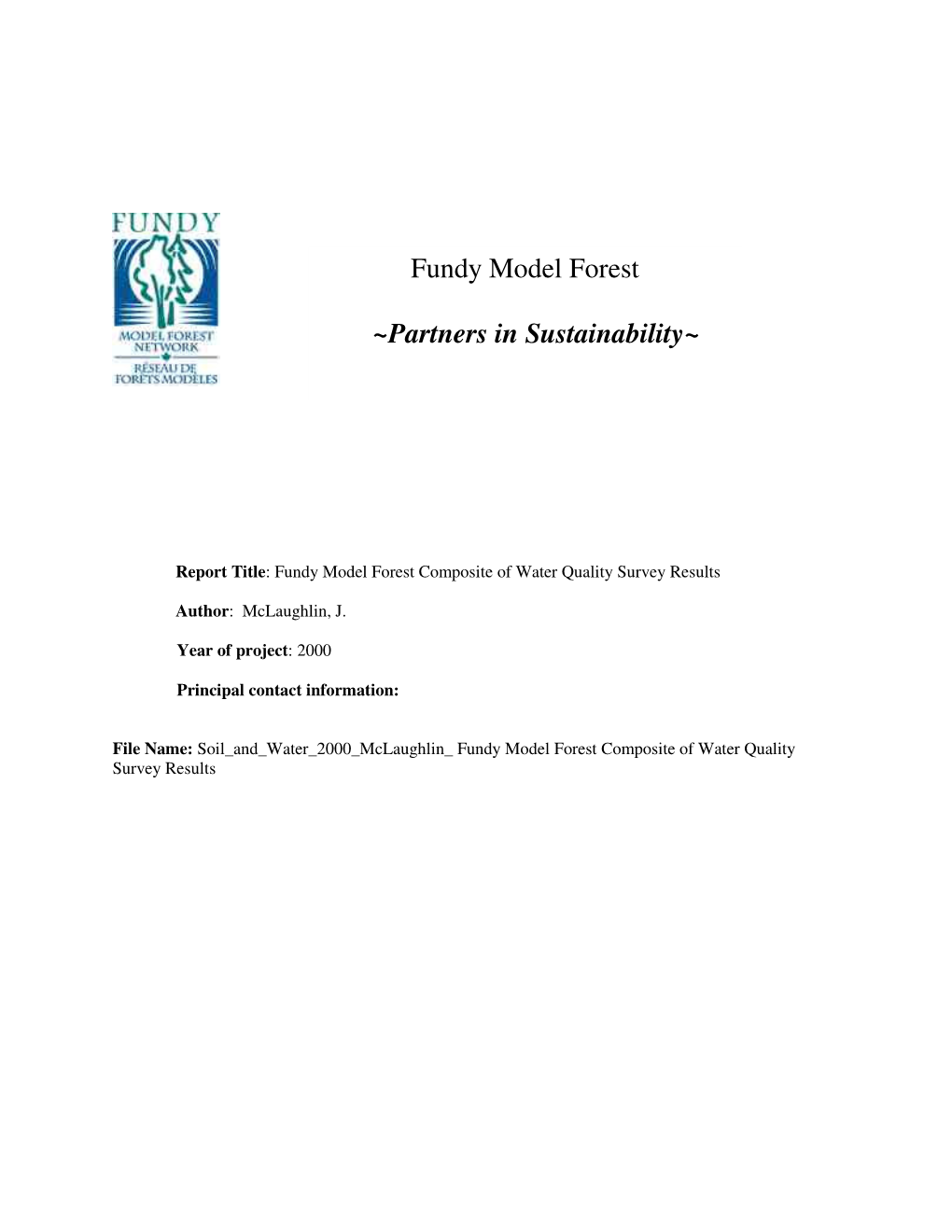 Fundy Model Forest Composite of Water Quality Survey Results