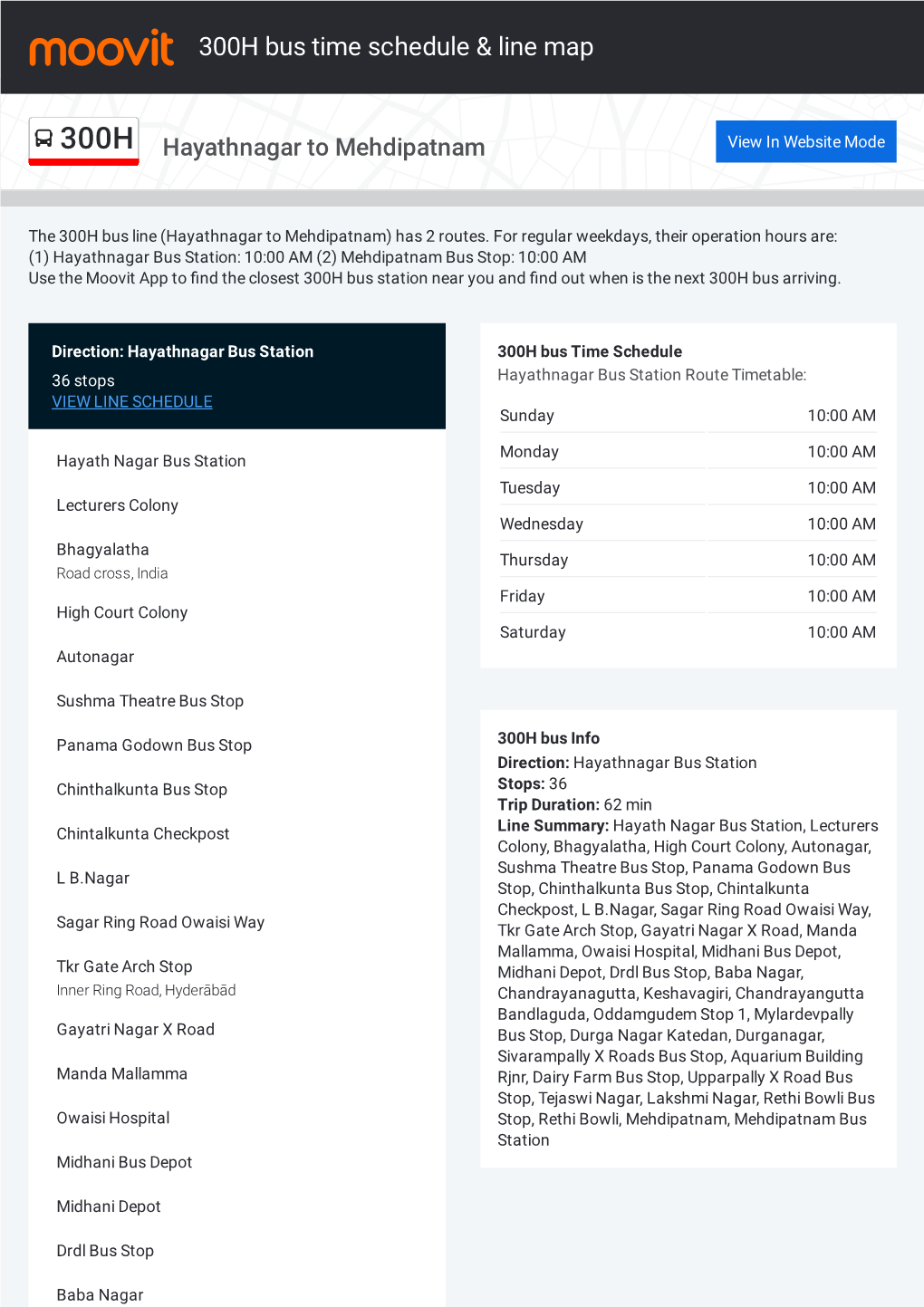 300H Bus Time Schedule & Line Route