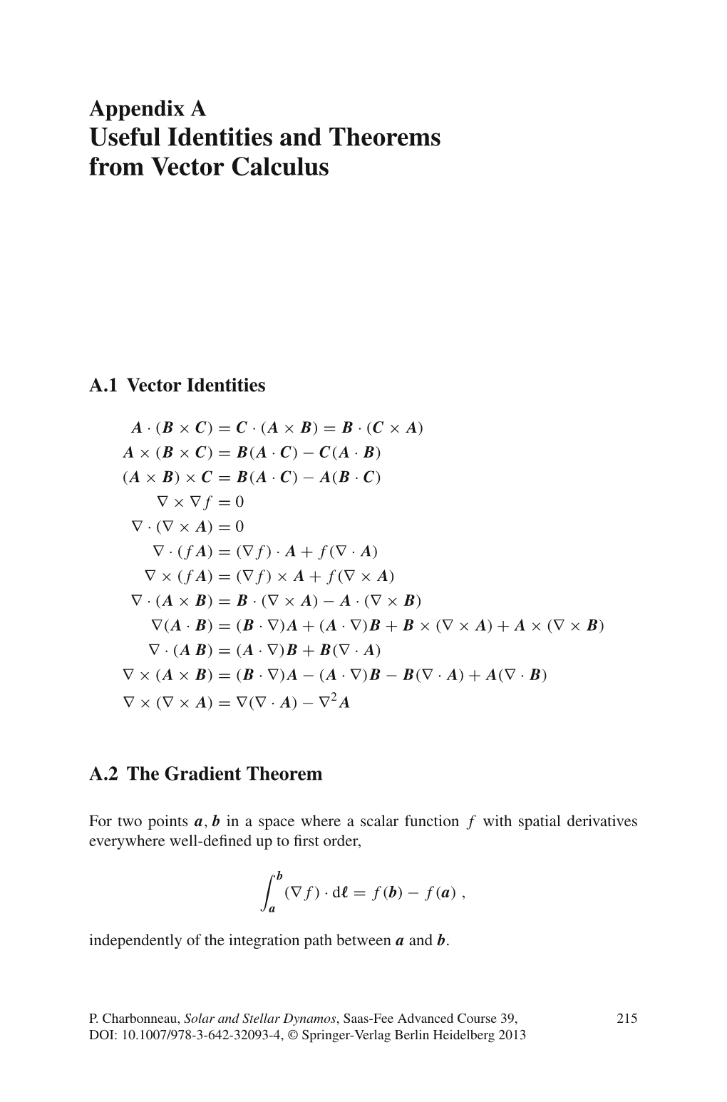 Useful Identities and Theorems from Vector Calculus