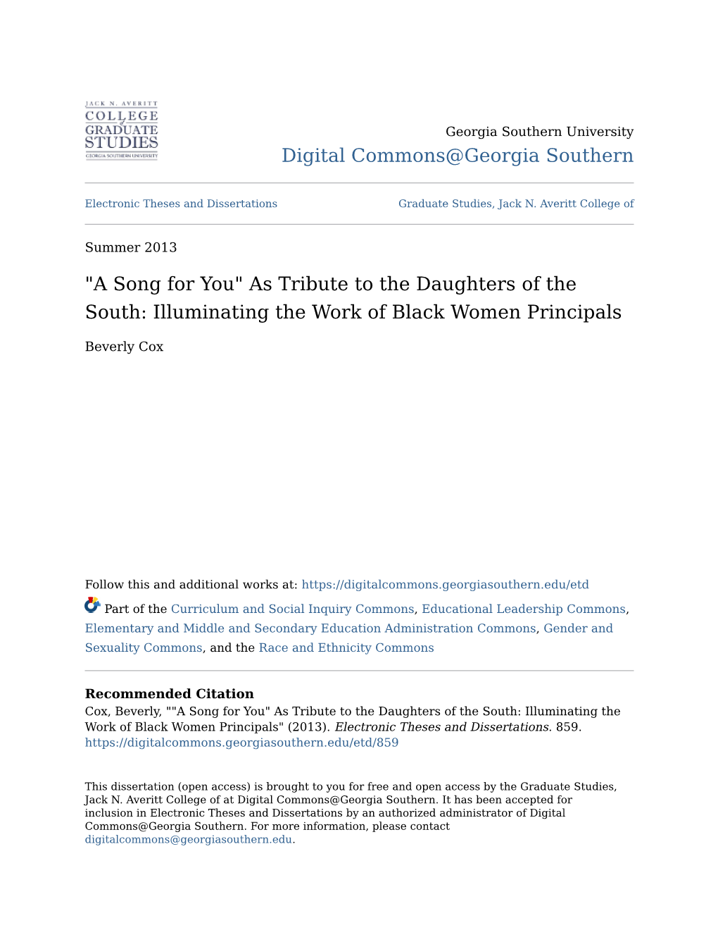 As Tribute to the Daughters of the South: Illuminating the Work of Black Women Principals