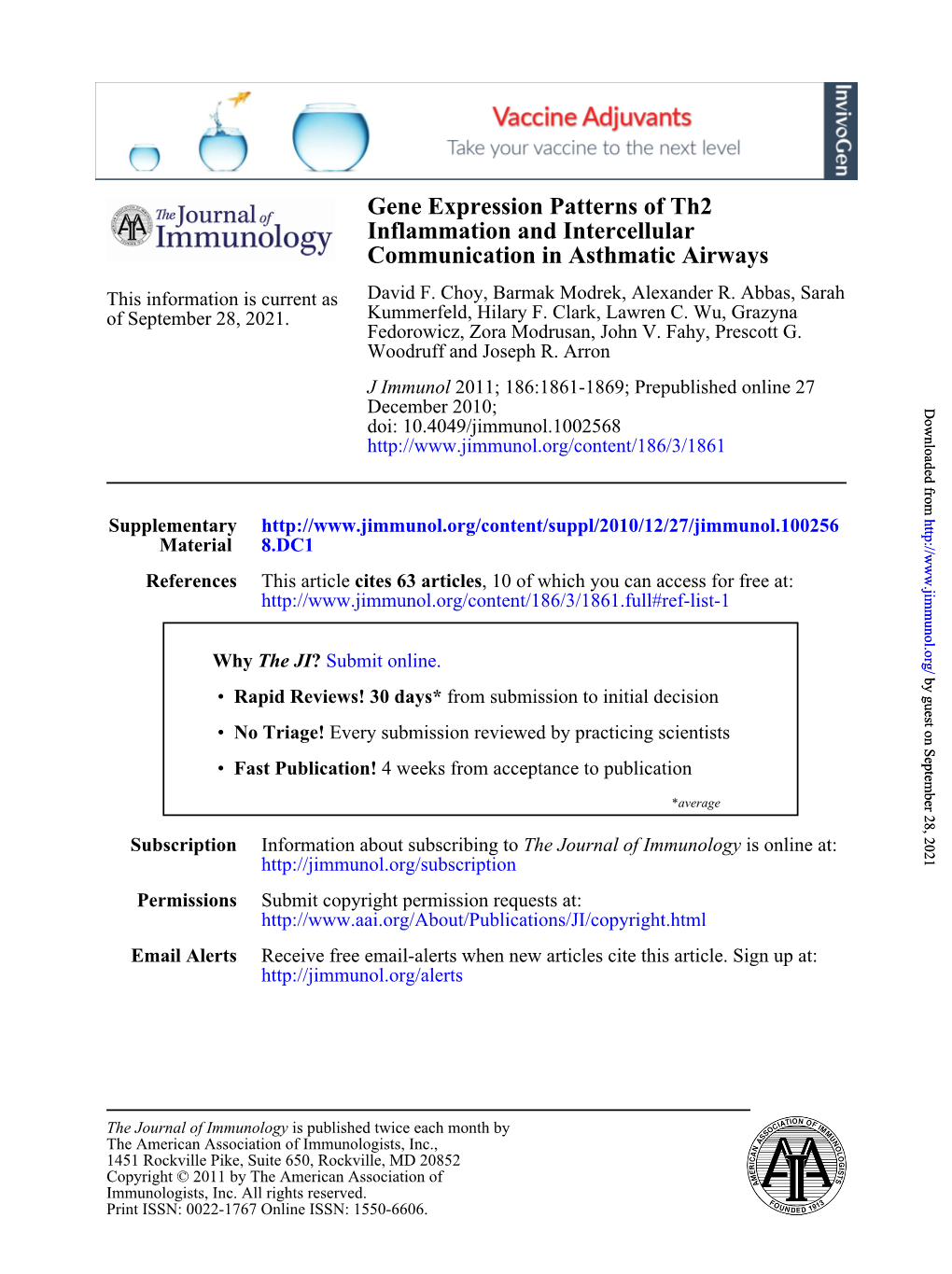 Communication in Asthmatic Airways Inflammation and Intercellular Gene