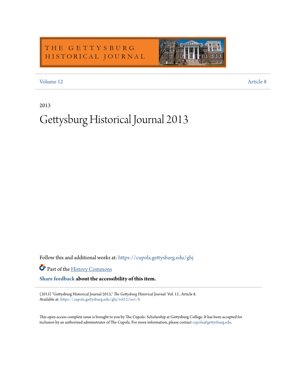 Gettysburg Historical Journal 2013