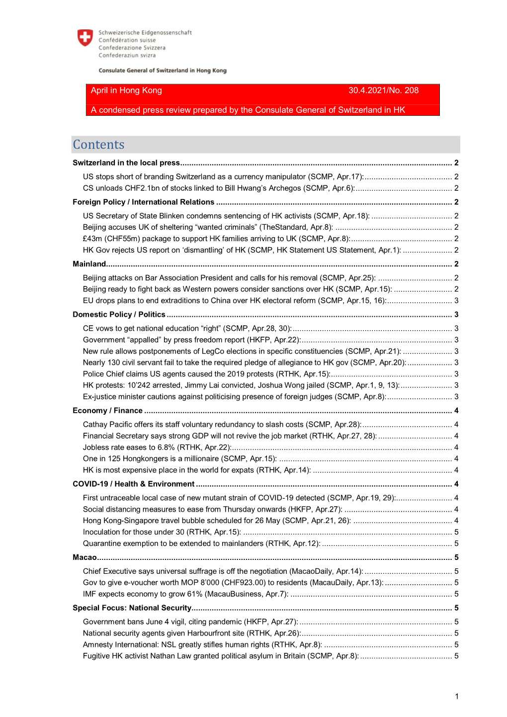 Monthly Report HK