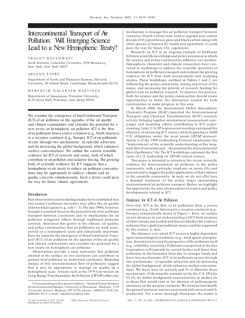 Intercontinental Transport of Air Pollution