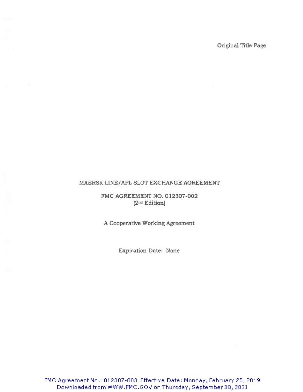 Original Title Page MAERSK LINE/ APL SLOT EXCHANGE