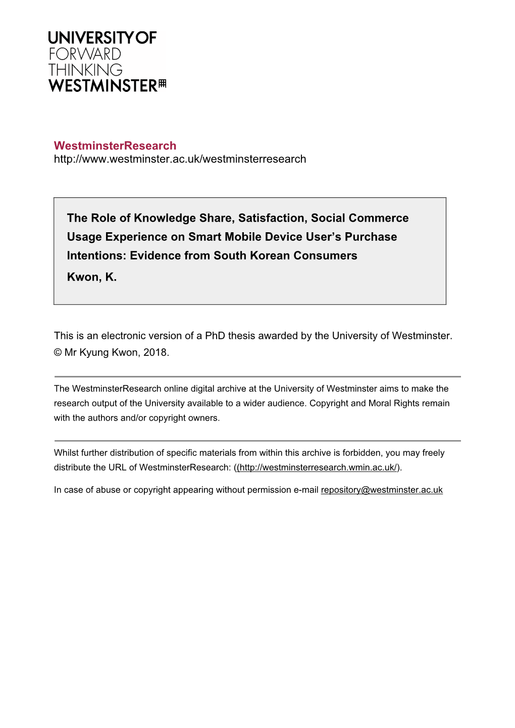 Westminsterresearch the Role of Knowledge Share, Satisfaction