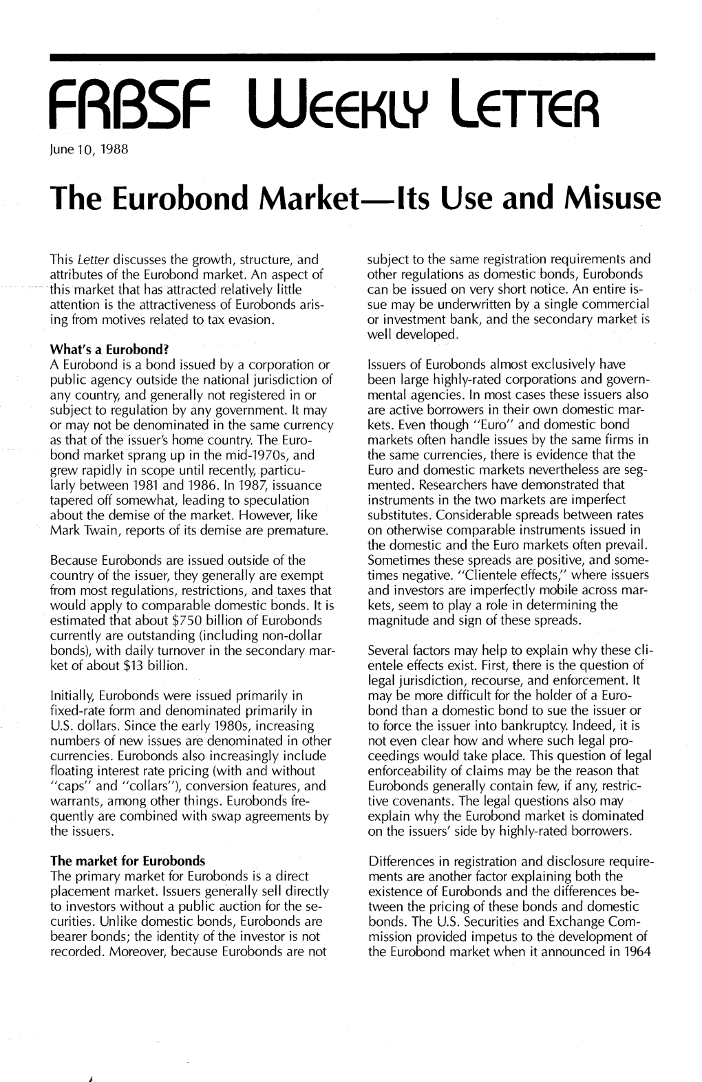 The Eurobond Market-Its Use and Misuse