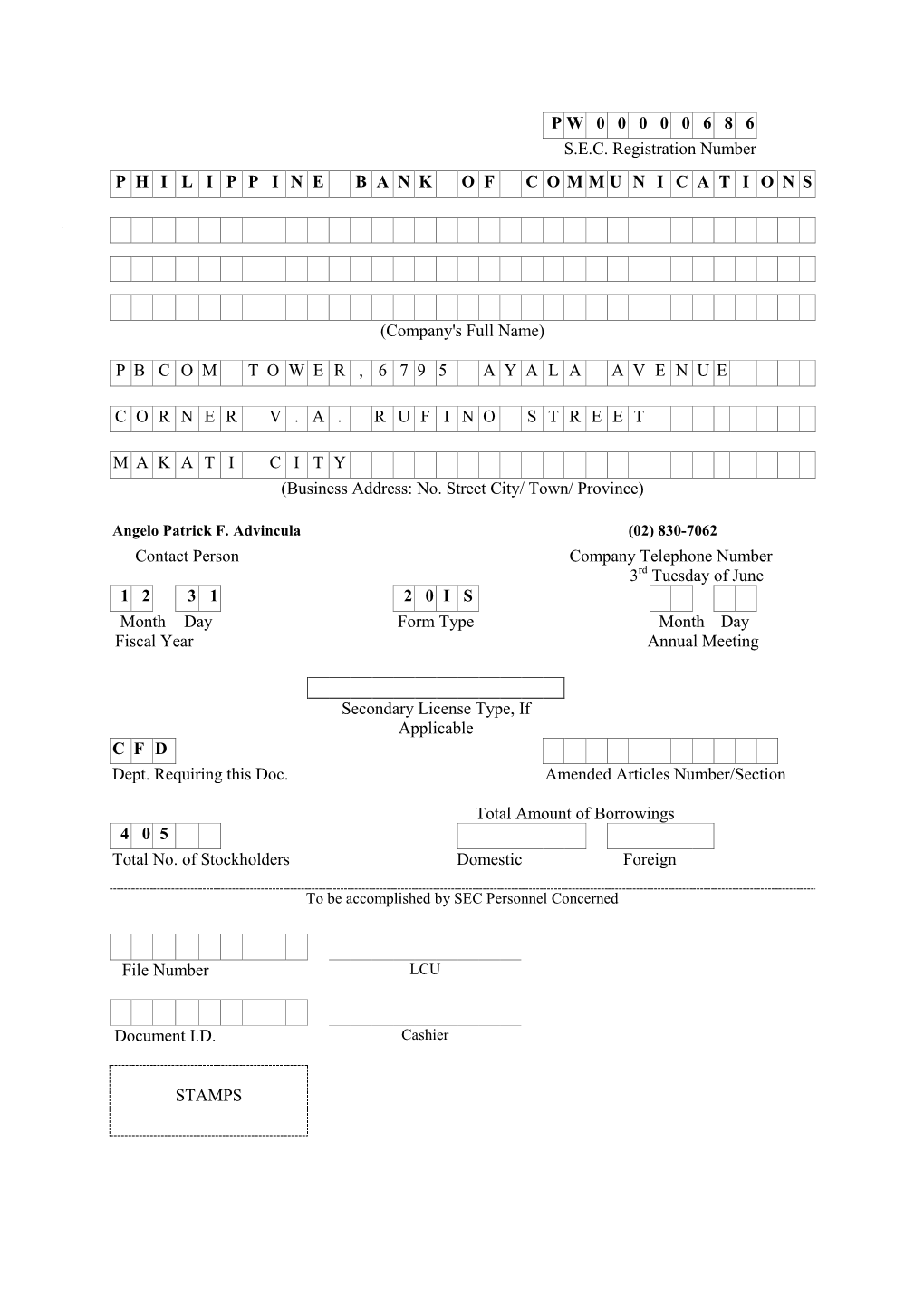 P W 0 0 0 0 0 6 8 6 S.E.C. Registration Number