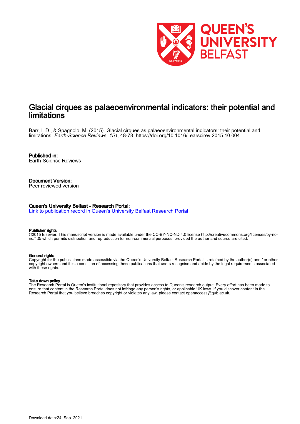 Glacial Cirques As Palaeoenvironmental Indicators: Their Potential and Limitations