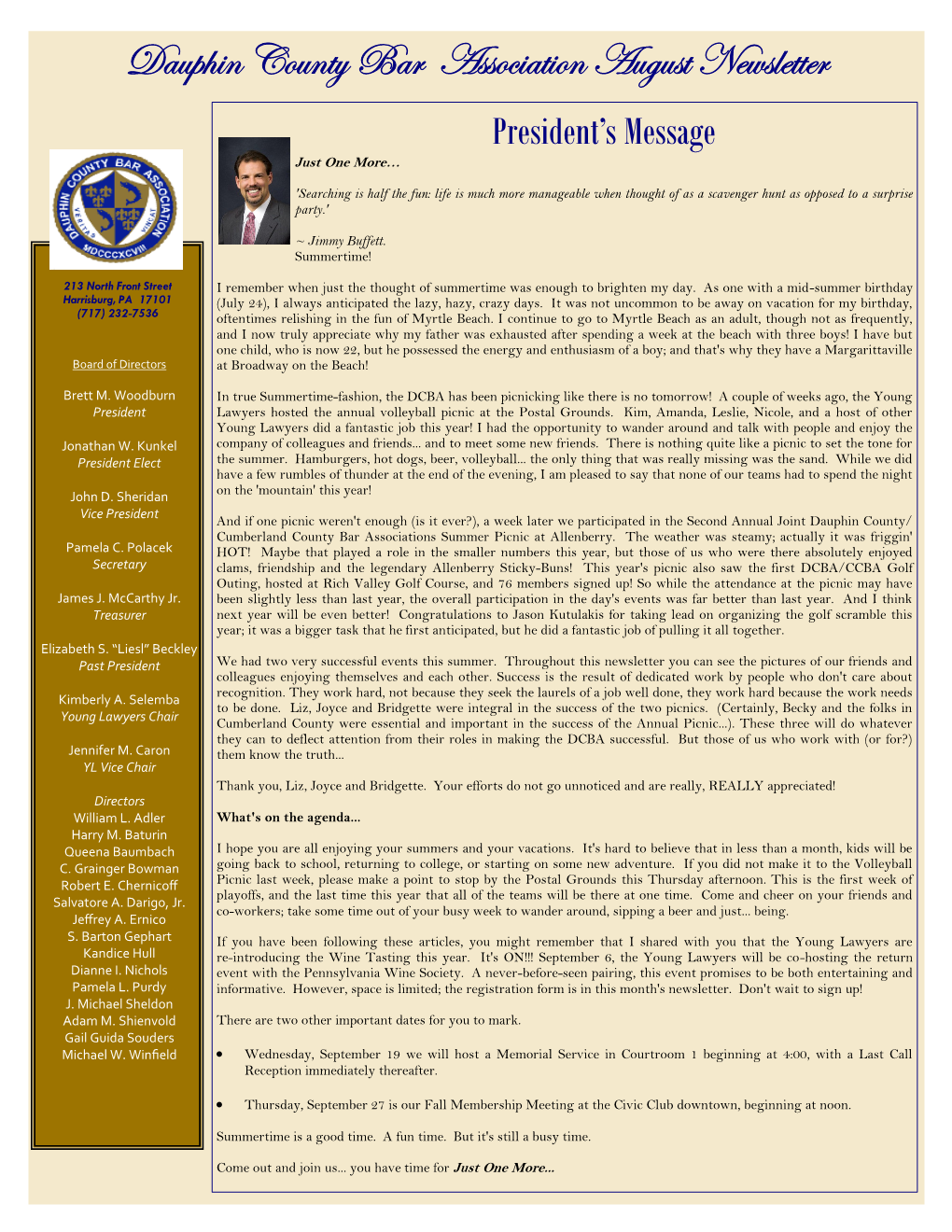 Dauphin County Bar Association August Newsletter