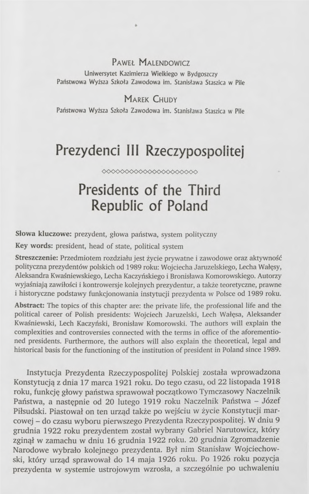 Prezydenci III Rzeczypospolitej Presidents of the Third Republic Of