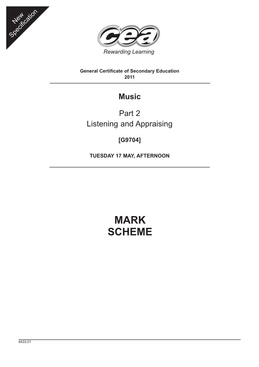 6433.01 GCSE NEW SPEC Music P2 MS Summer 2011.Indd